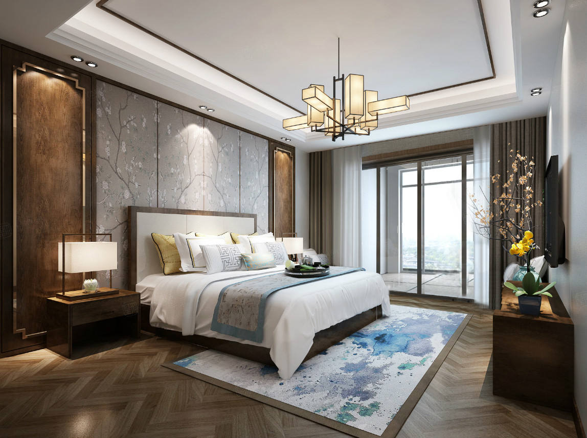 新中式风格-复地温莎堡装修卧室效果图