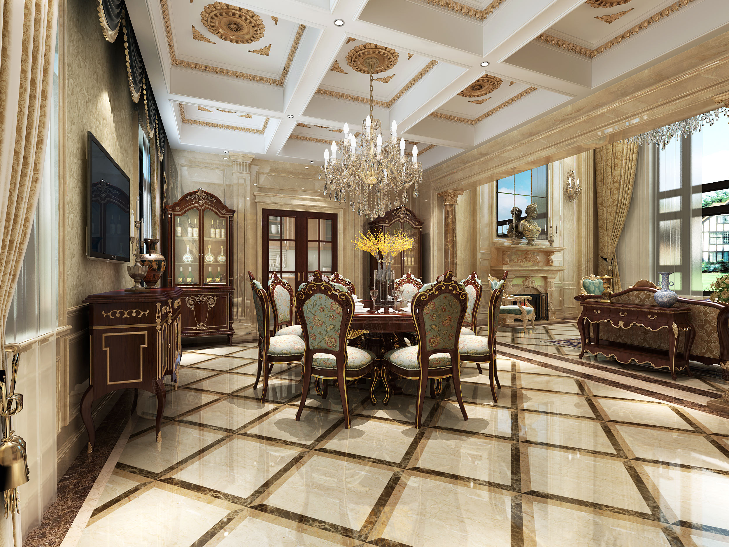 崇明自建别墅 欧式装修餐厅效果图