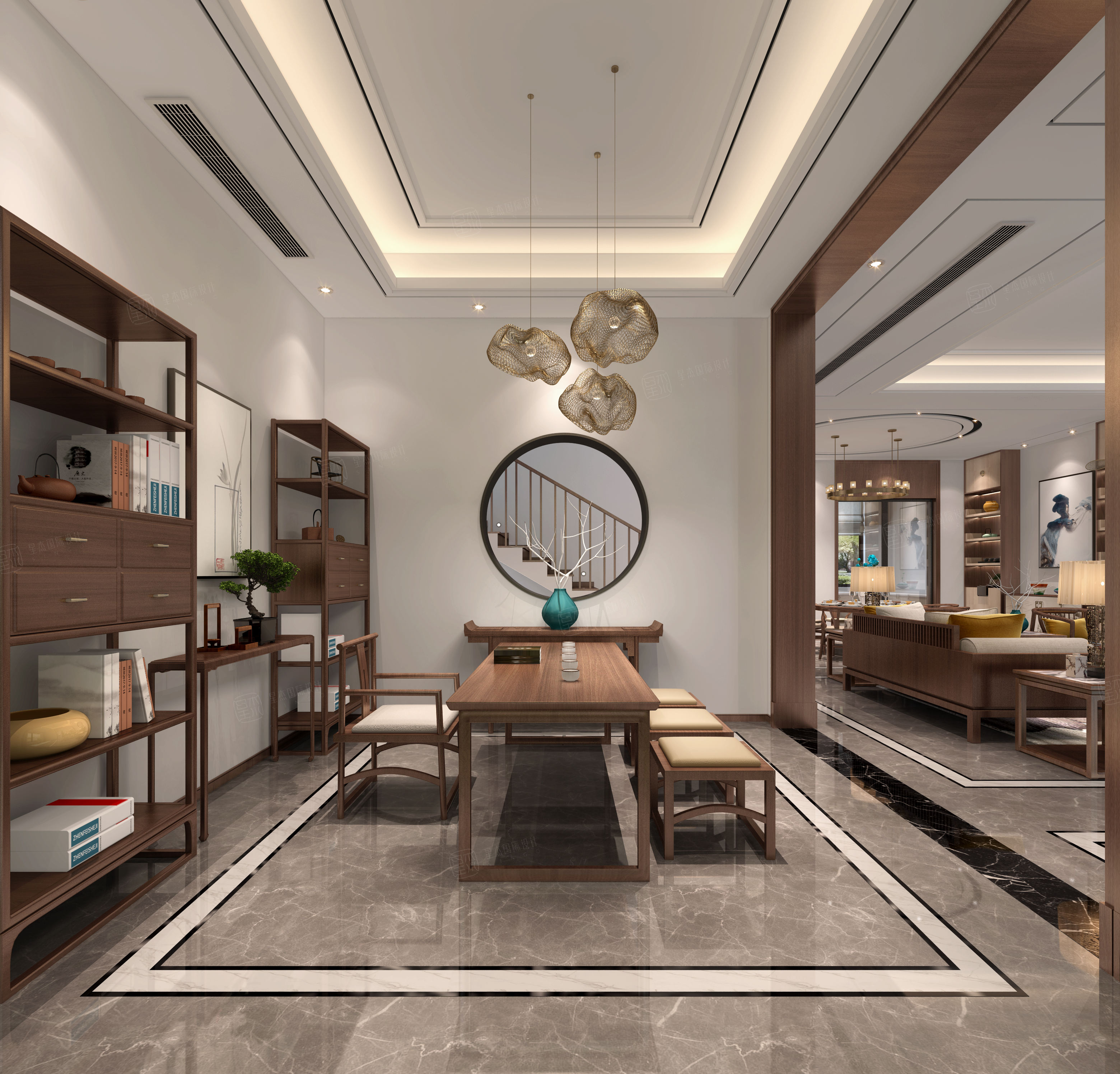 芙蓉山庄-内敛朴质的家居生活装修茶室效果图