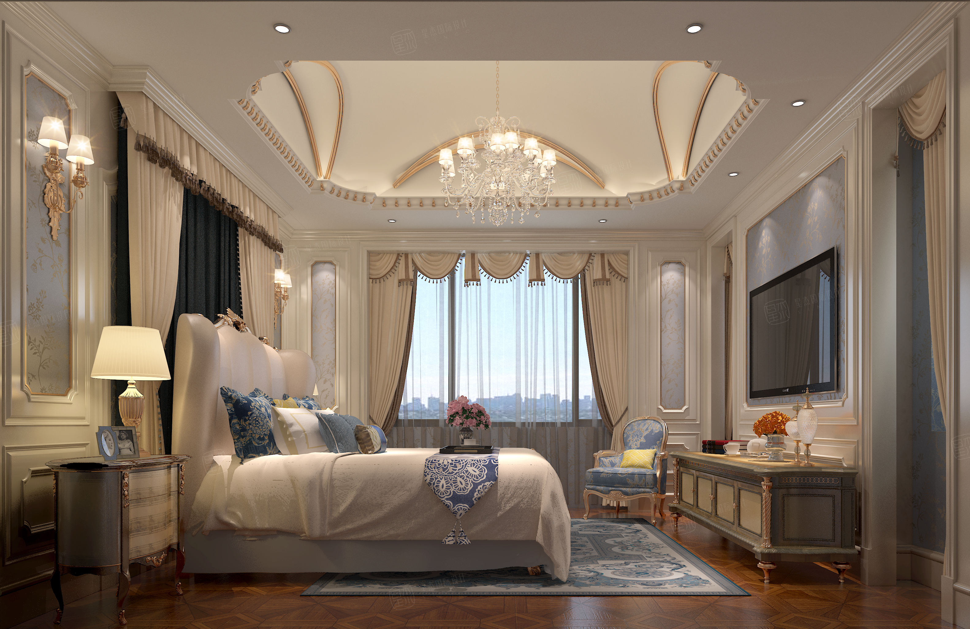 天池湾-温馨又气质的浪漫法式装修卧室效果图