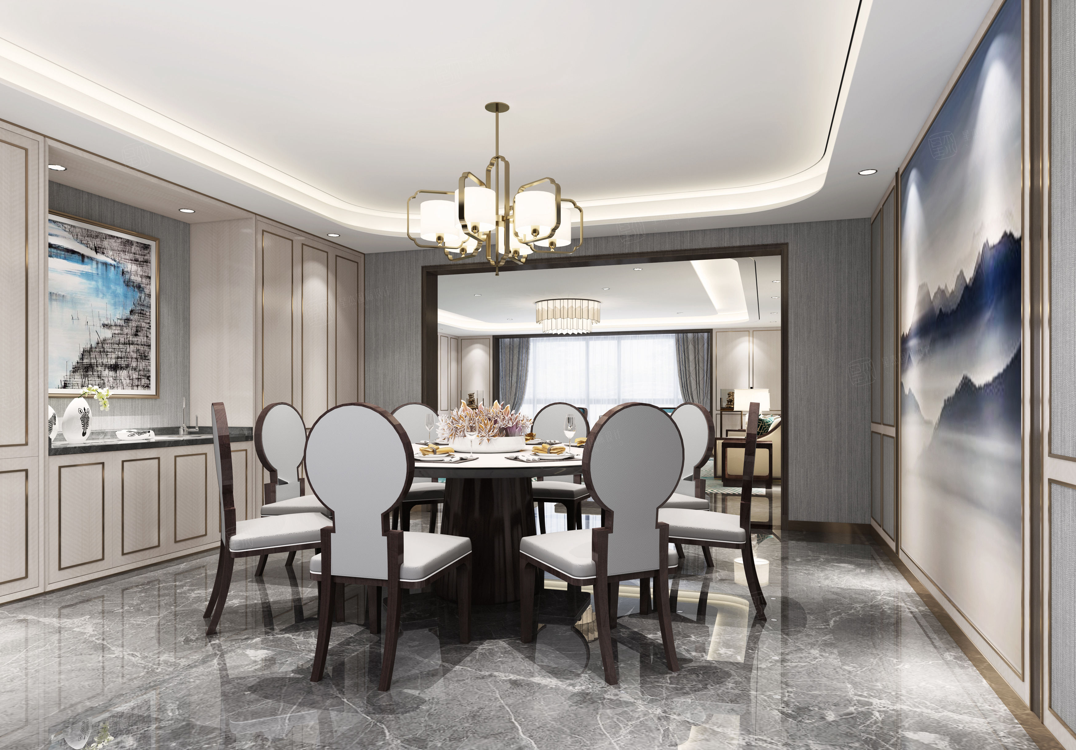 夏都府邸 新中式装修餐厅效果图