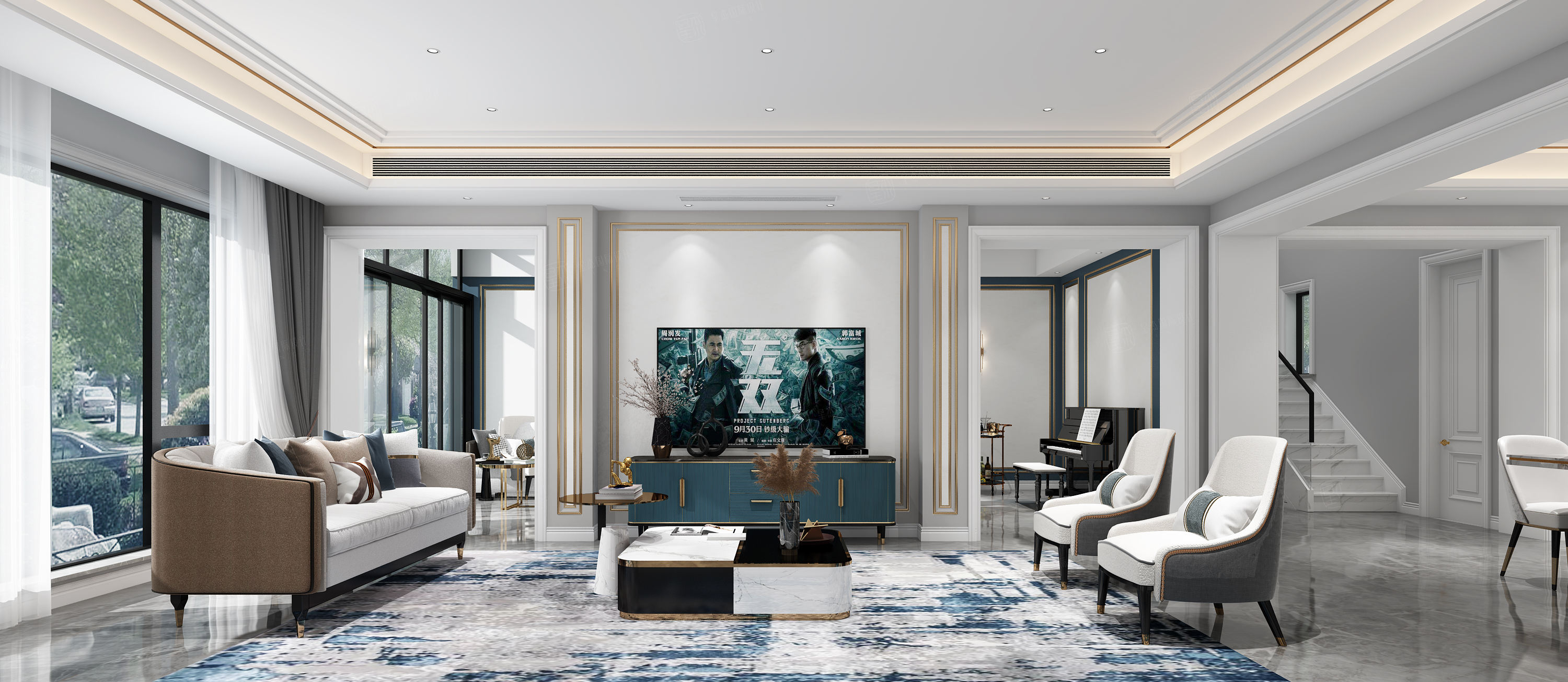 鑫苑世家 轻奢美式装修客厅效果图