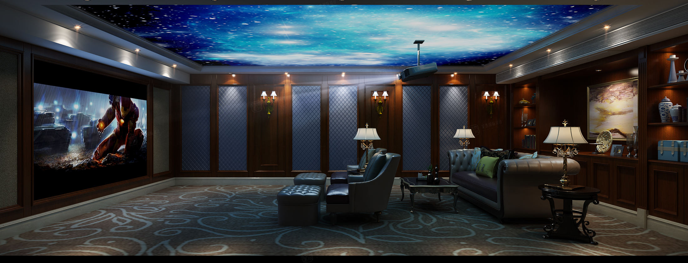 顺发恒园 新中式装修影音室效果图