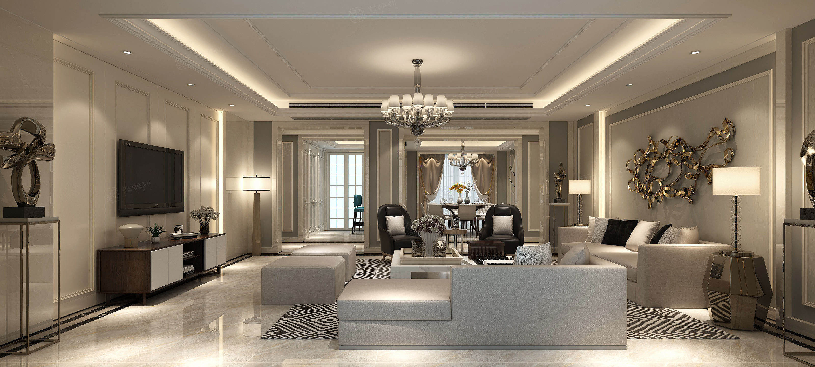 同进君望_舒适典雅欧式 装修效果图_300~500㎡ 大平层 装修价格费用