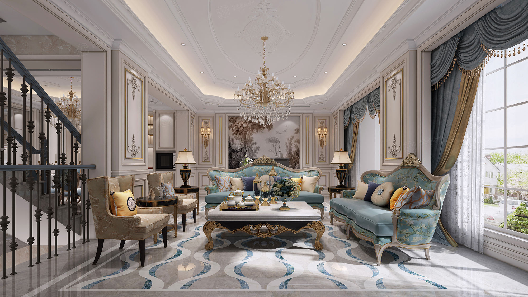 狮山御园_简约法式装修客厅效果图