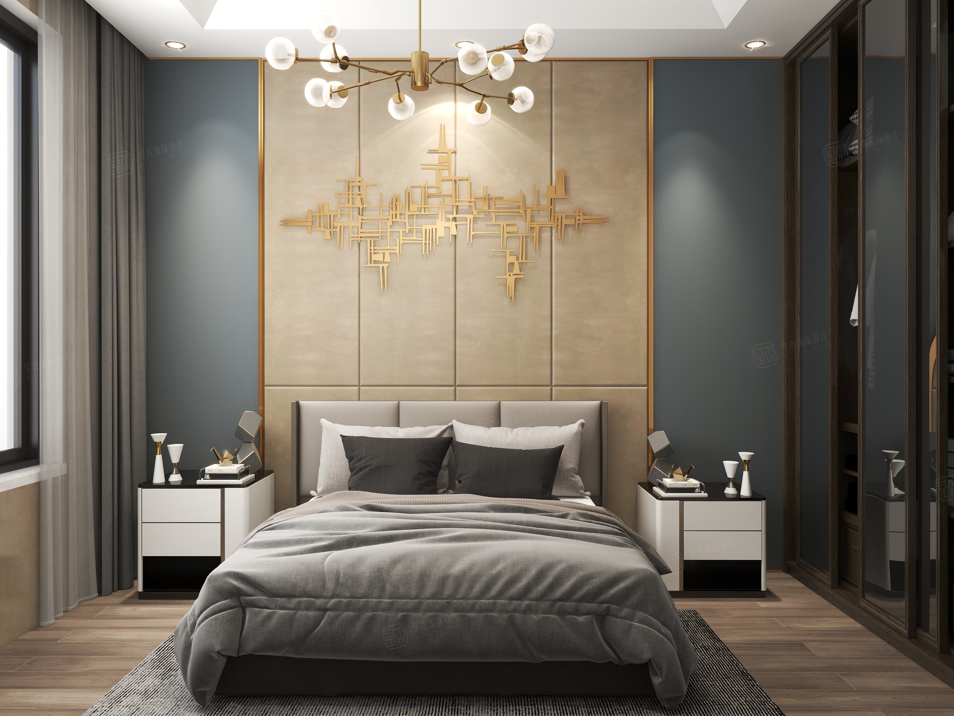 亚美利加--美式轻奢装修卧室效果图