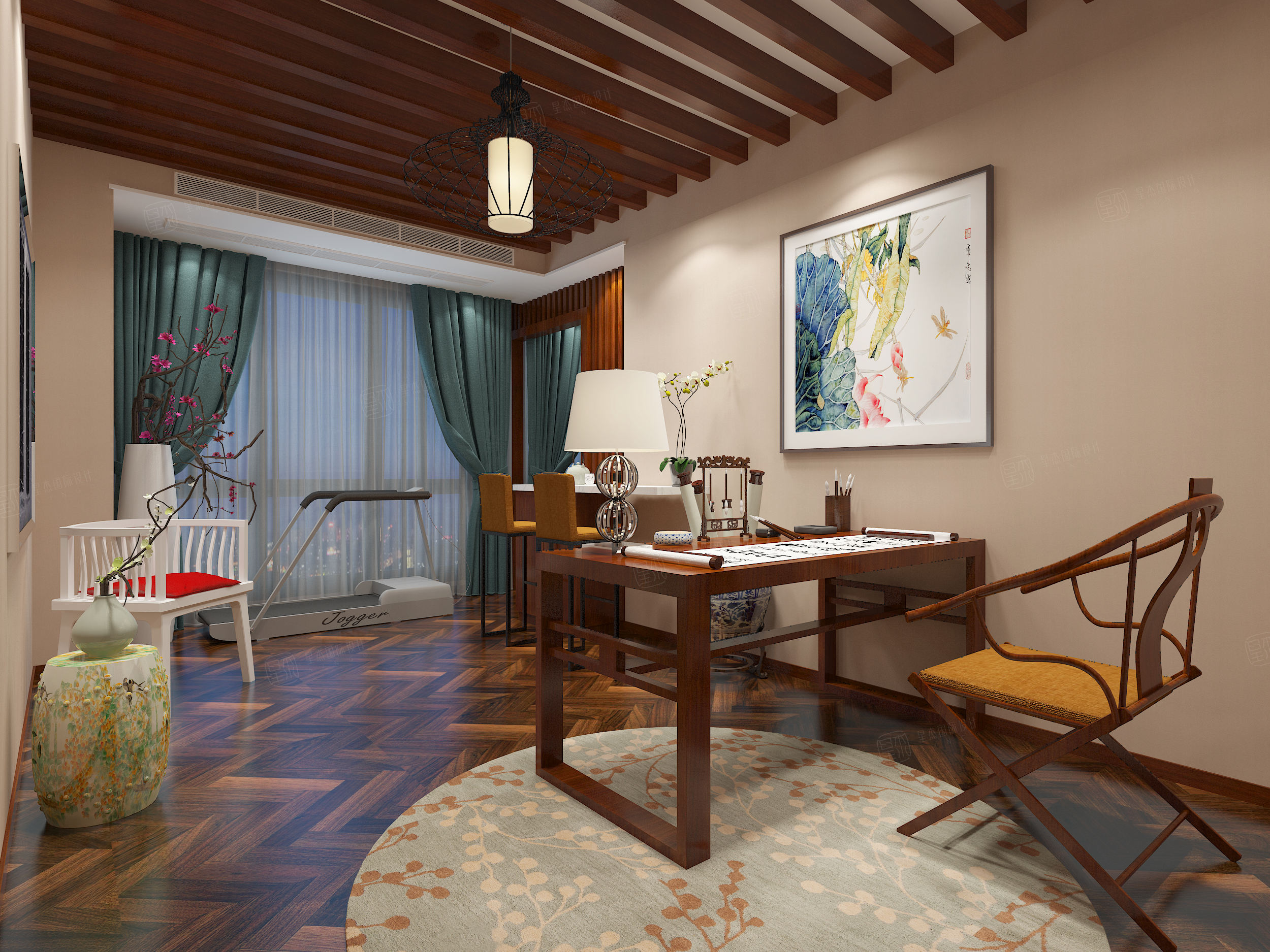 栖霞栖园-新中式装修书房效果图