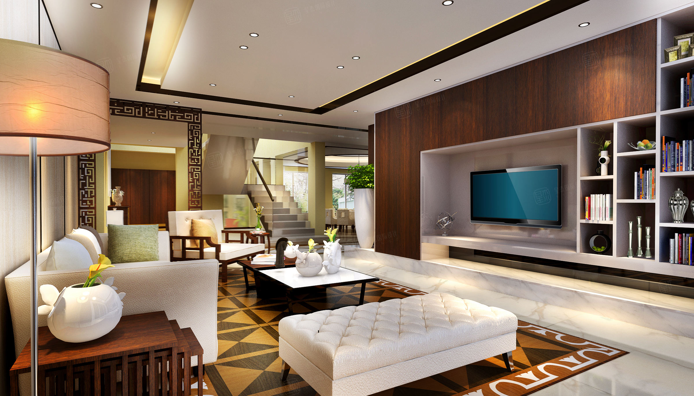 江南水乡 新中式装修客厅效果图