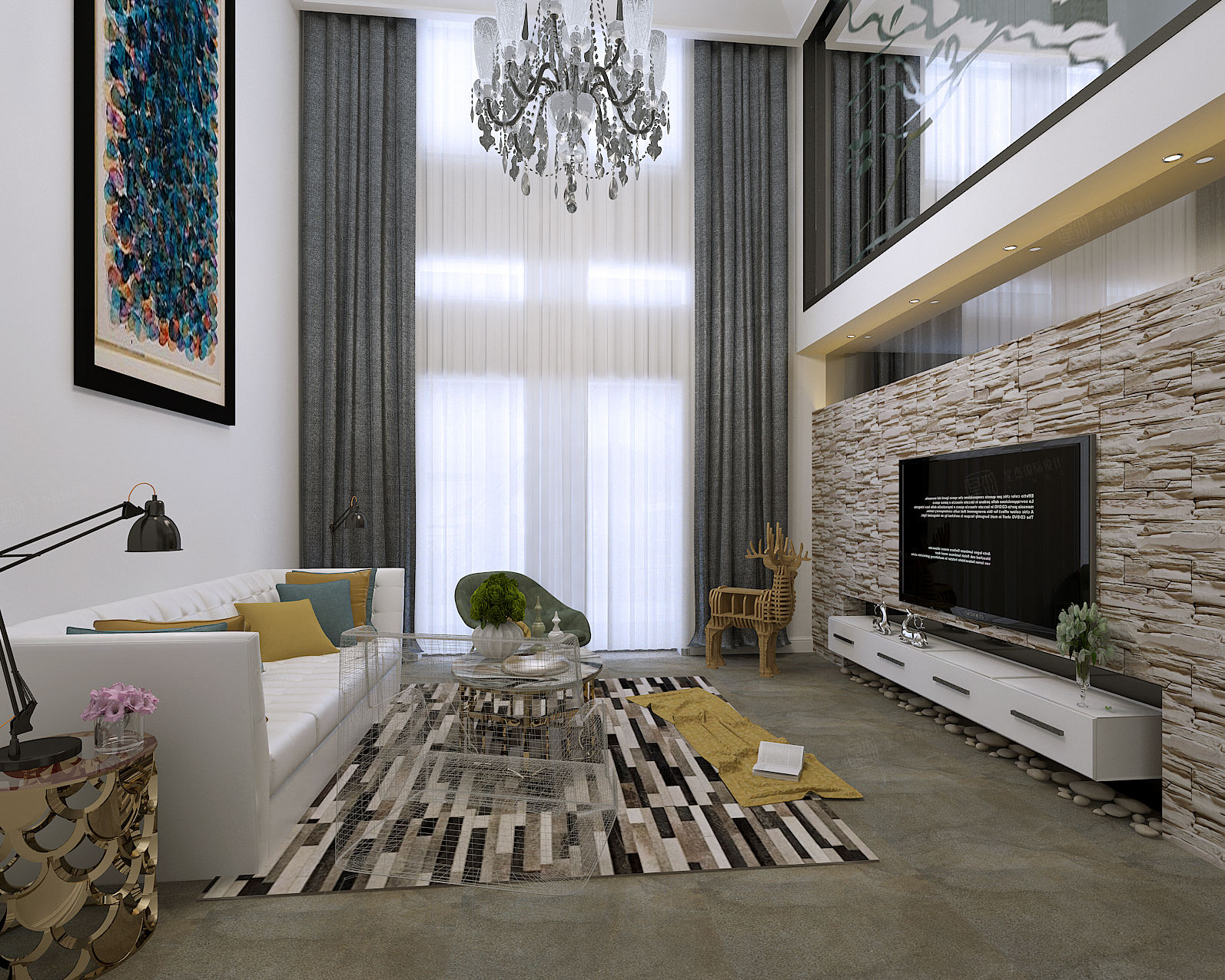 田园别墅_320平_北欧风格装修客厅效果图