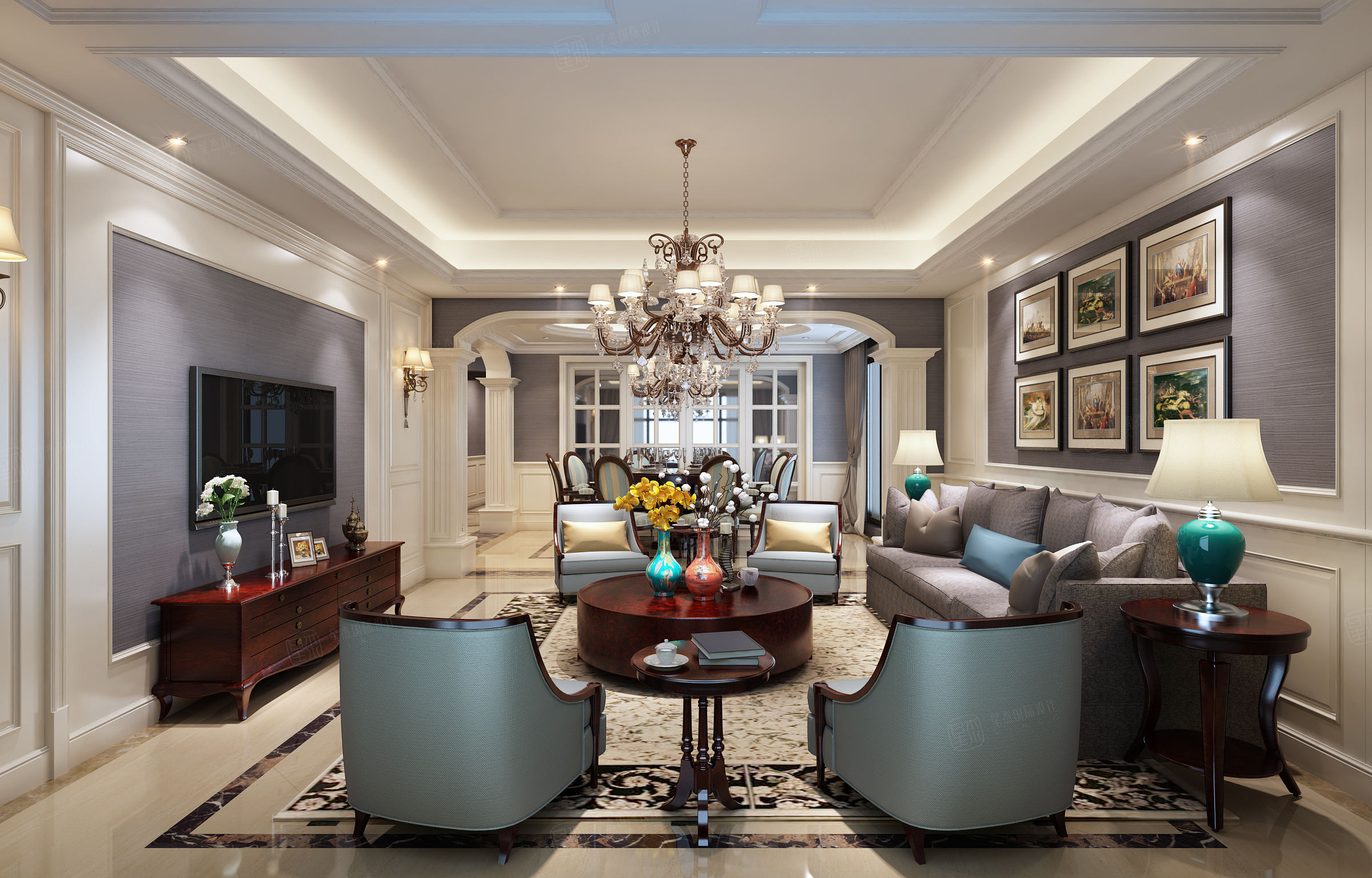 富春和园装修效果图_大平层装修价格费用-杭州星杰别墅装修公司