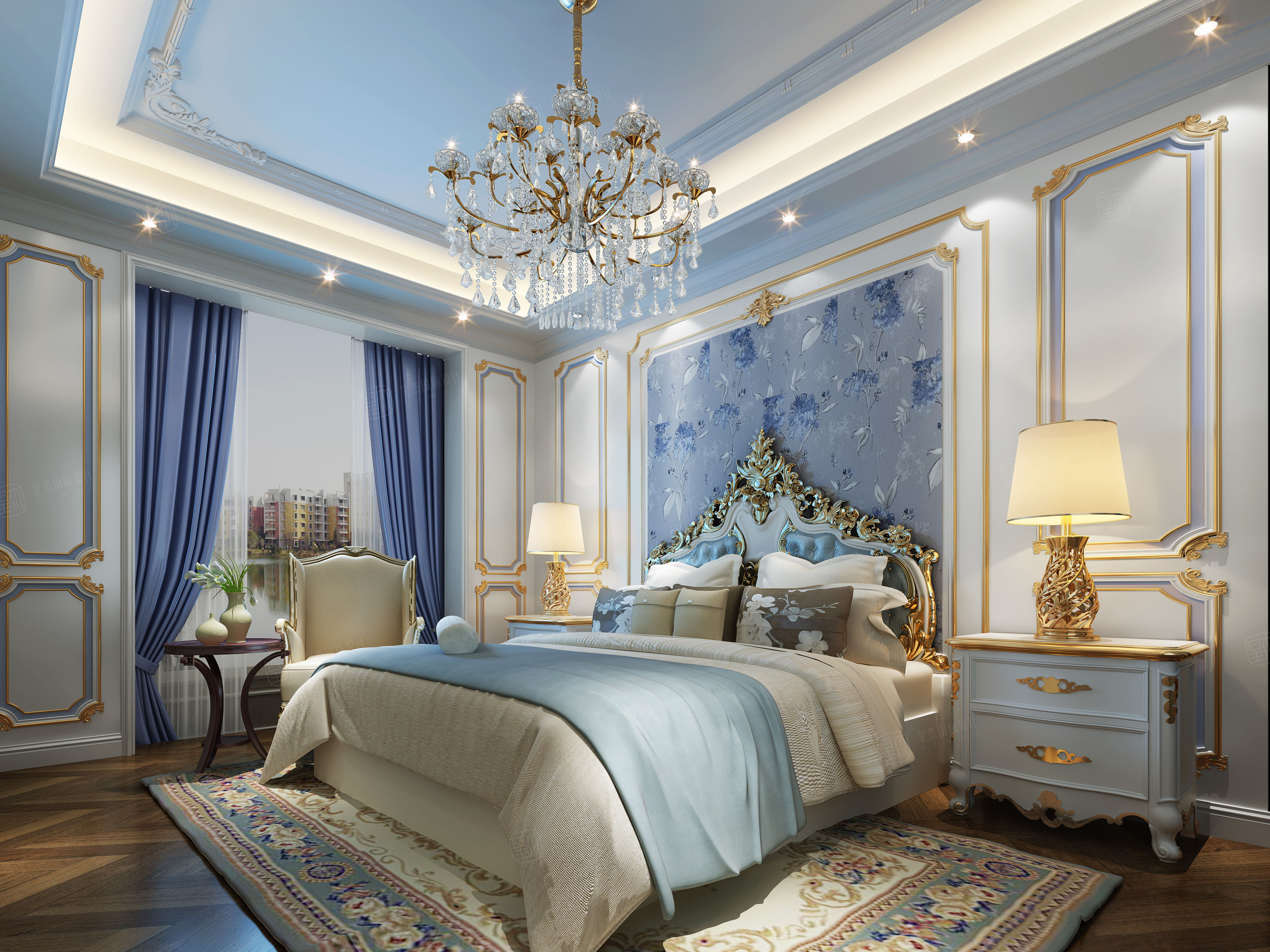 周华明 檀宫 欧式装修卧室效果图
