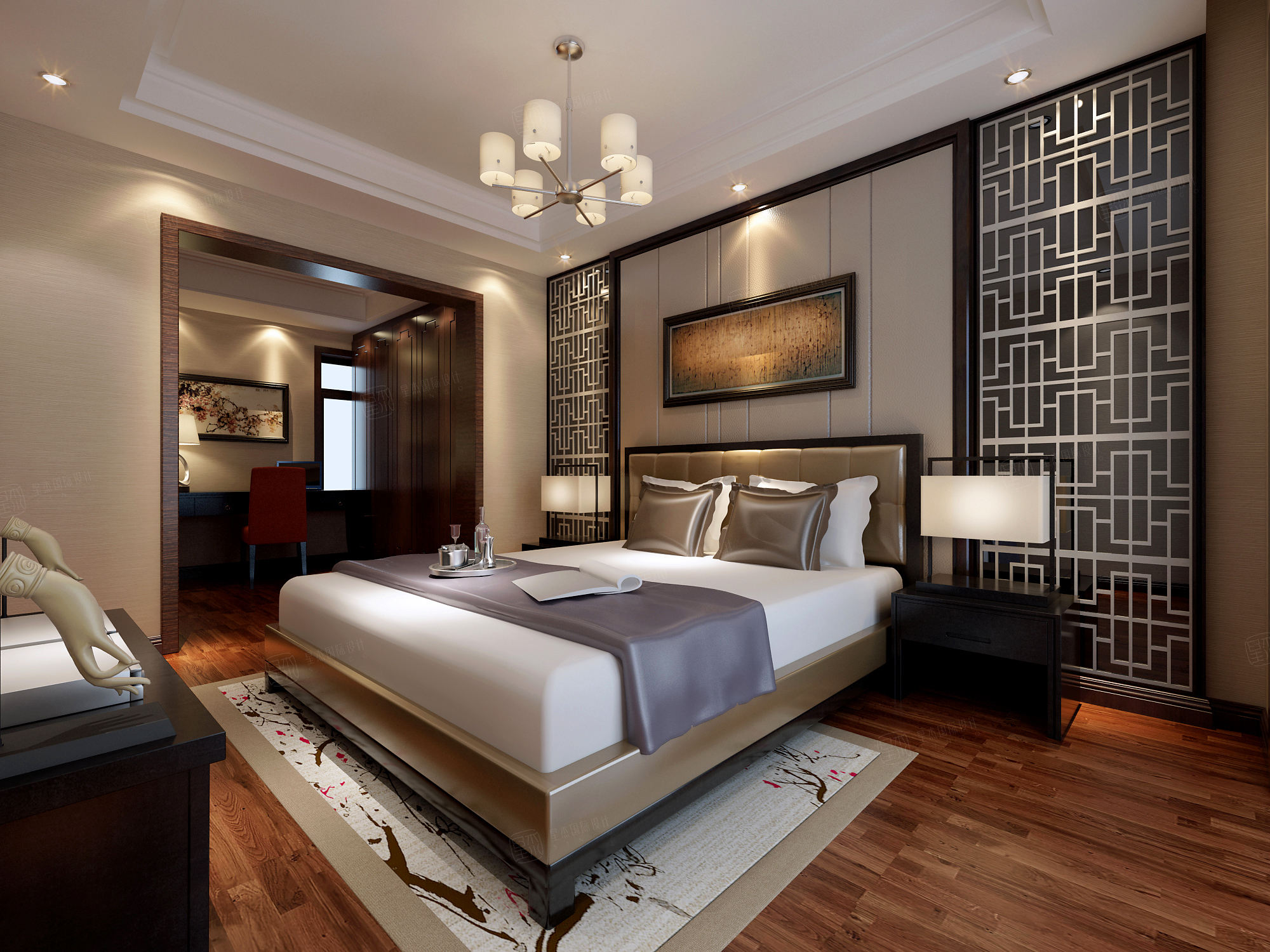 绿地海域观园软装效果图-独栋别墅,别墅新中式装修价格-星杰别墅软装