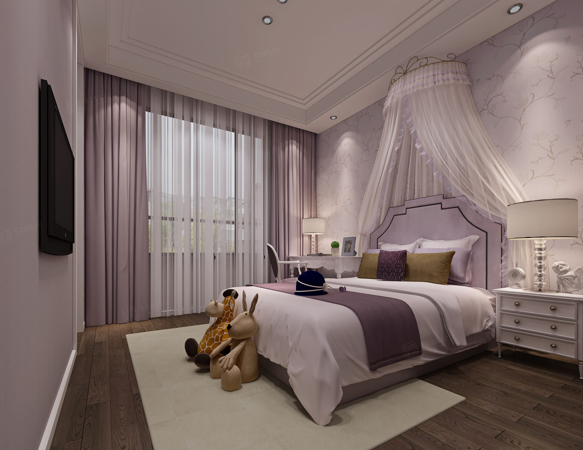 上海滩花园 新中式装修女孩房效果图