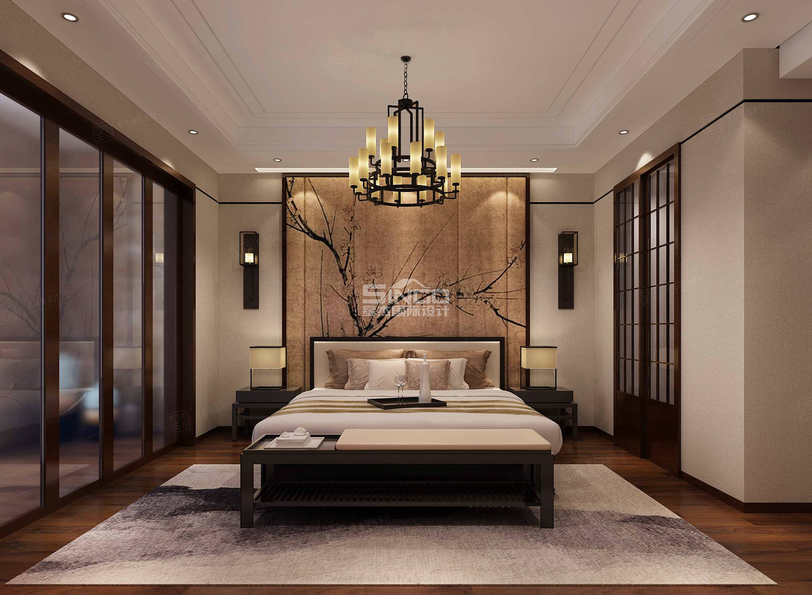 敔山岭秀-新中式装修卧室效果图