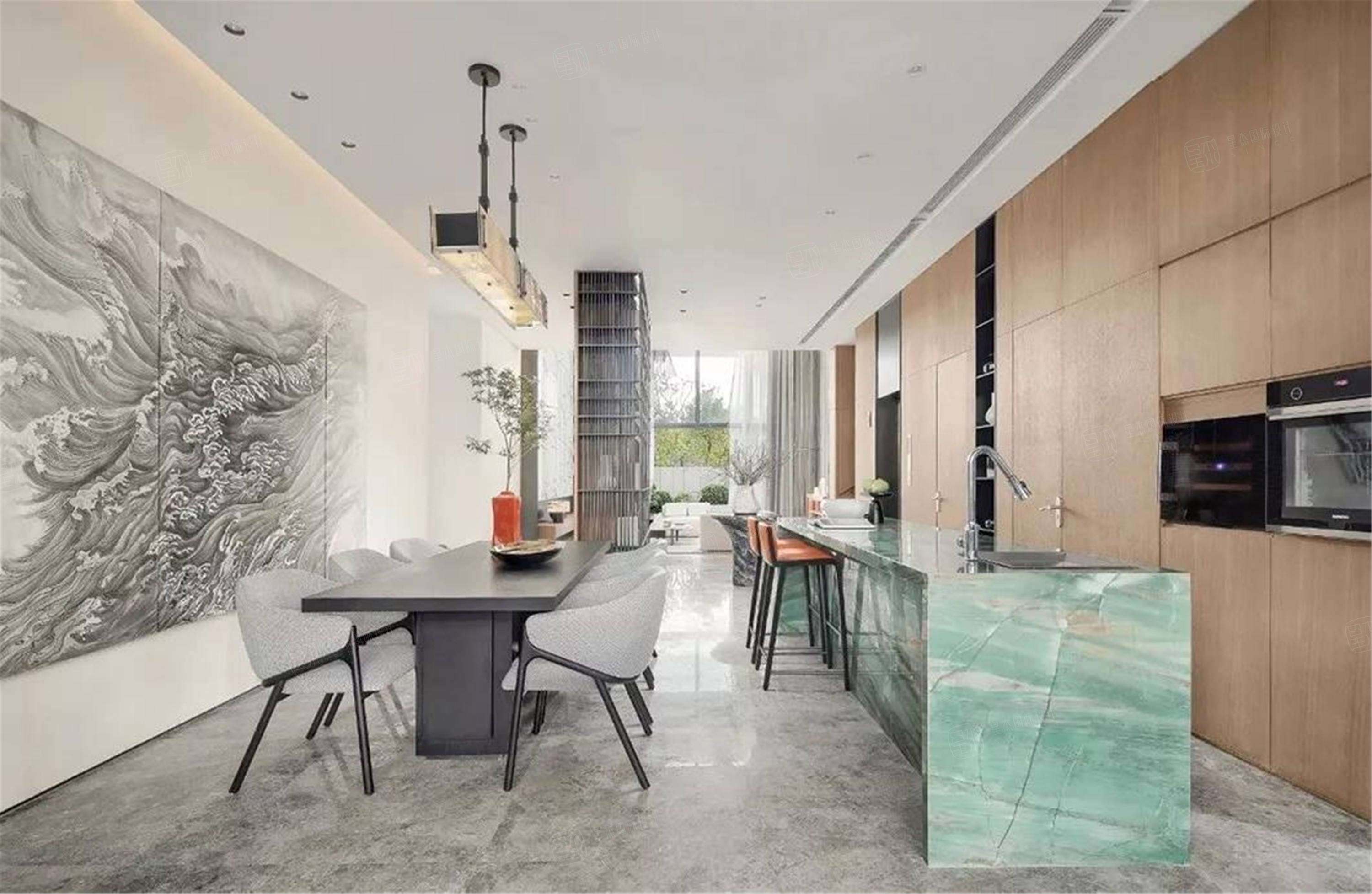 金地天镜 简约中国风现代简约装修效果图_300㎡以下别墅装修价格费用