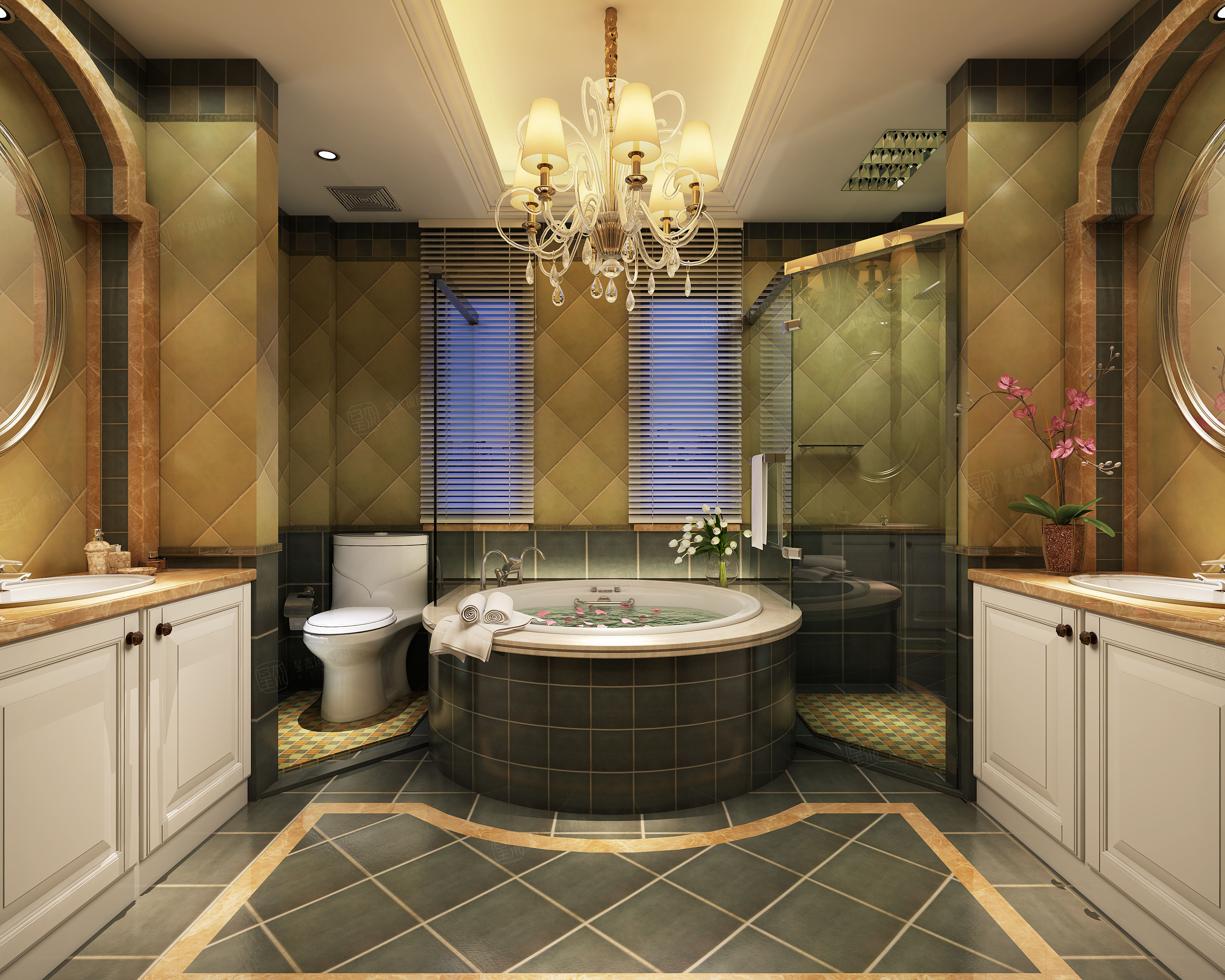 王昕 翡翠珑湾 欧式装修卫生间效果图