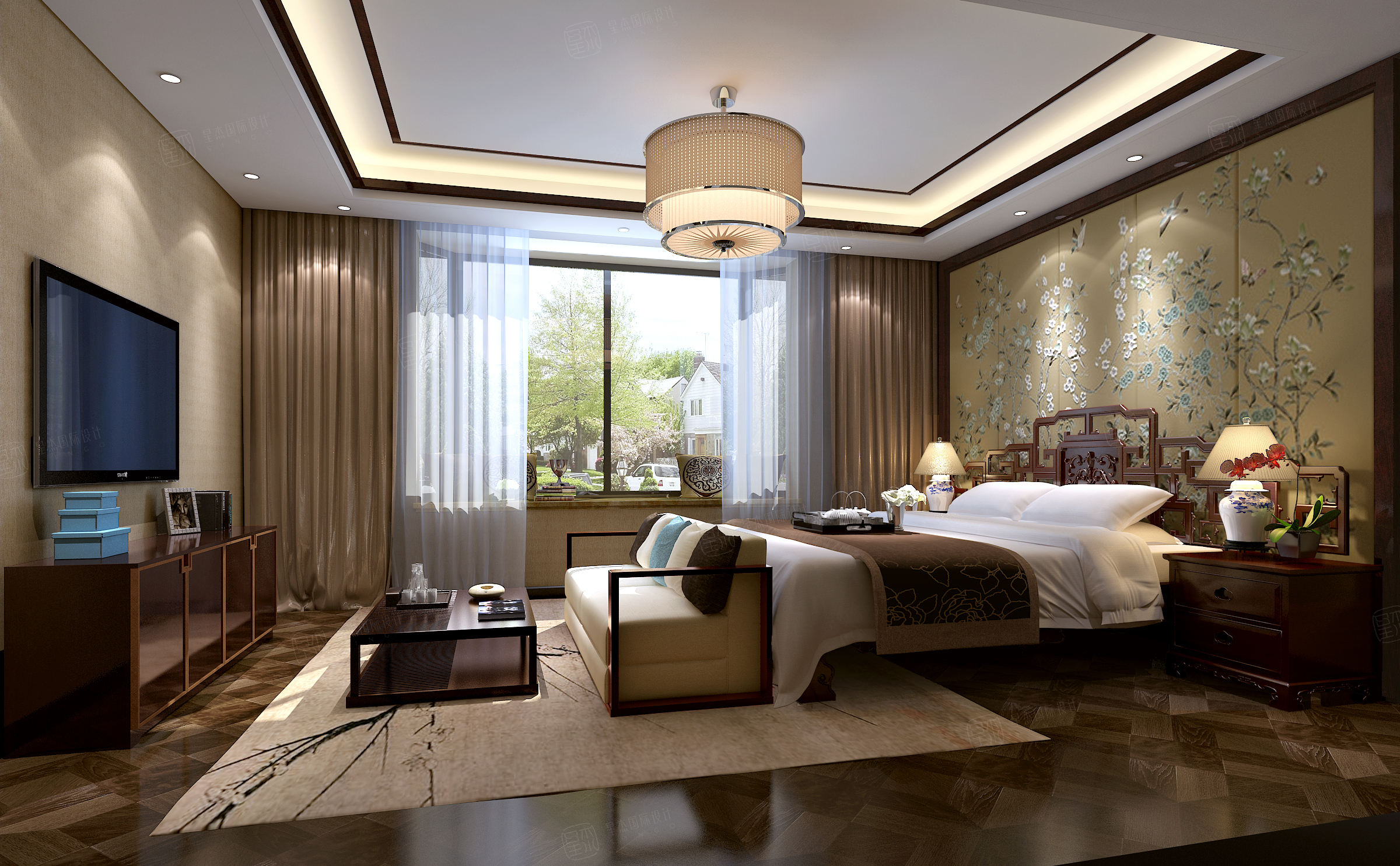 英郡雷丁软装效果图-别墅新中式装修价格-南通星杰别墅软装