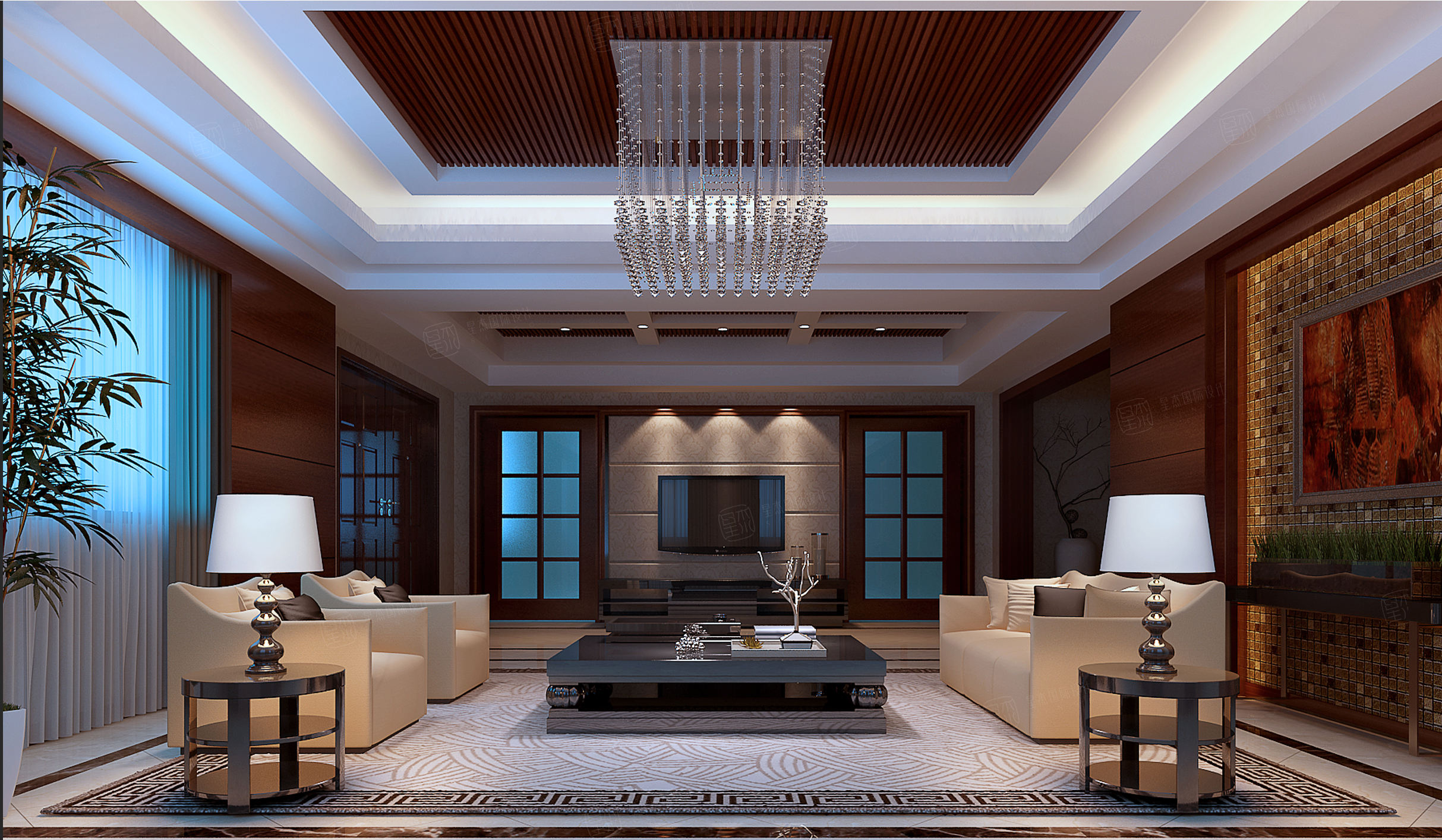 昆山自建别墅_清贵,舒雅装修客厅效果图