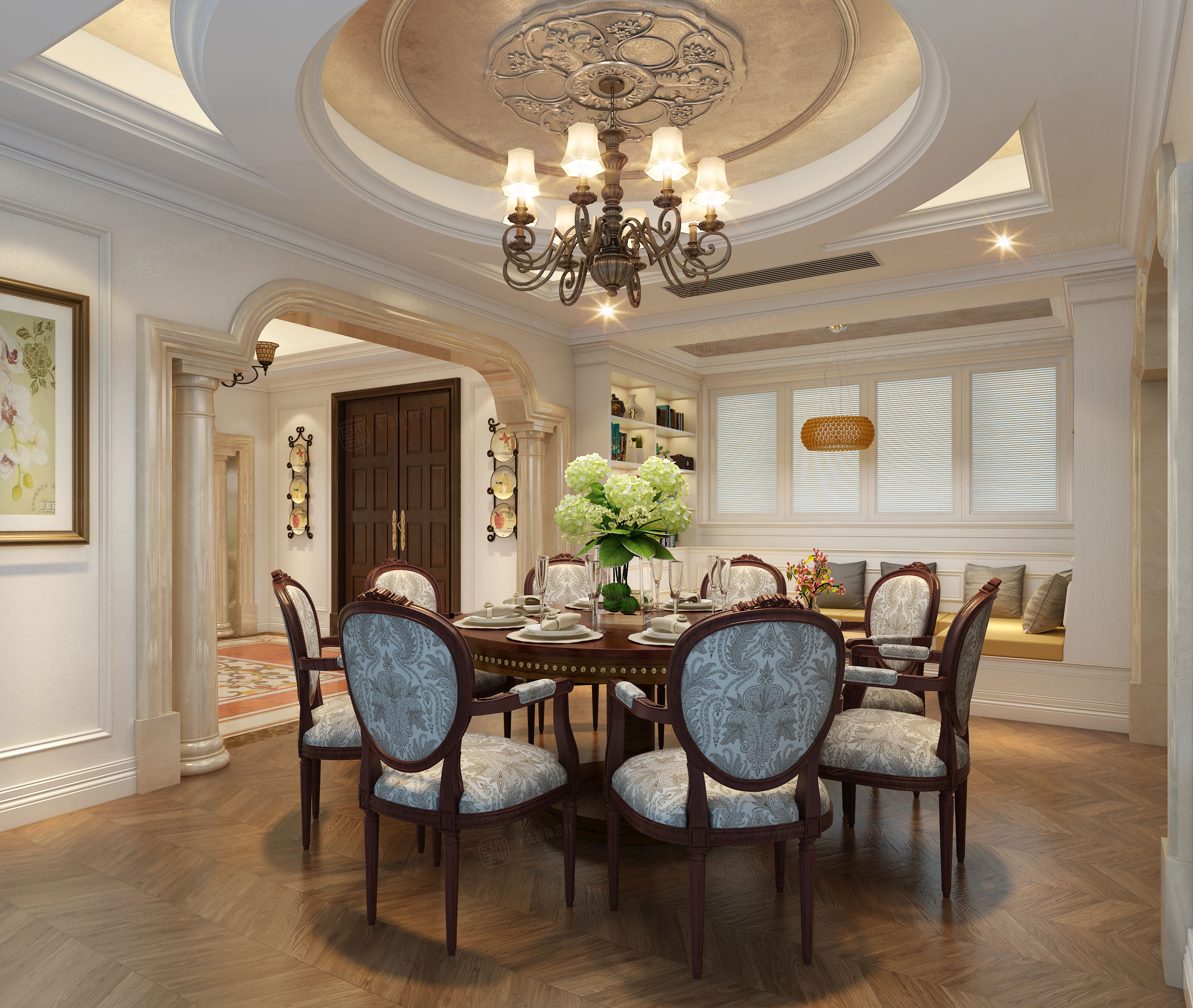 尚澜湾别墅 美式装修餐厅效果图