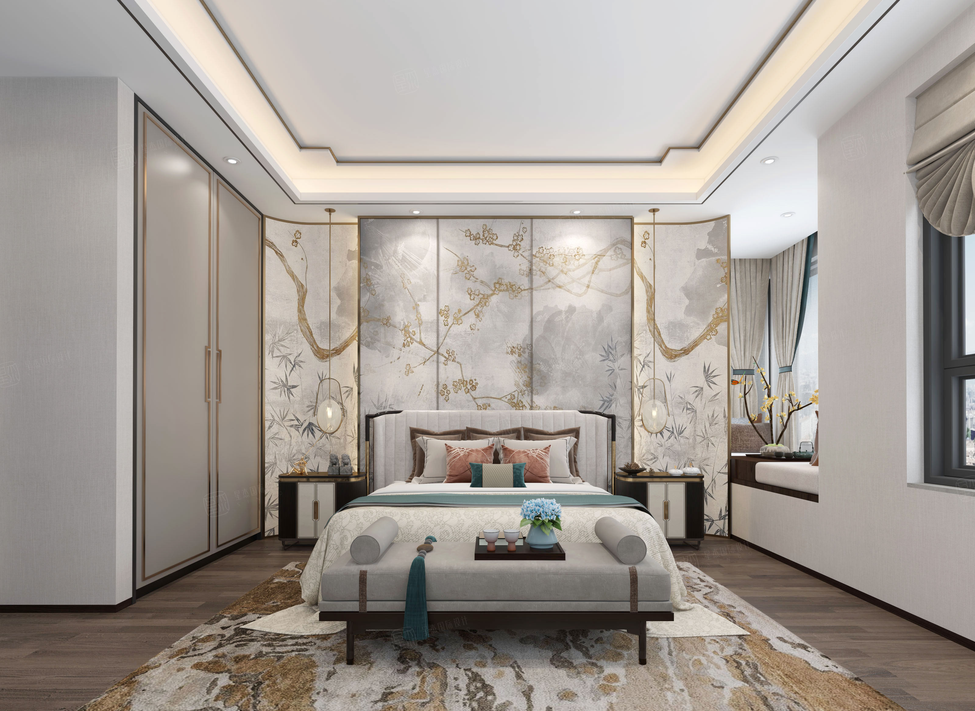 申凡苑 新中式装修卧室效果图