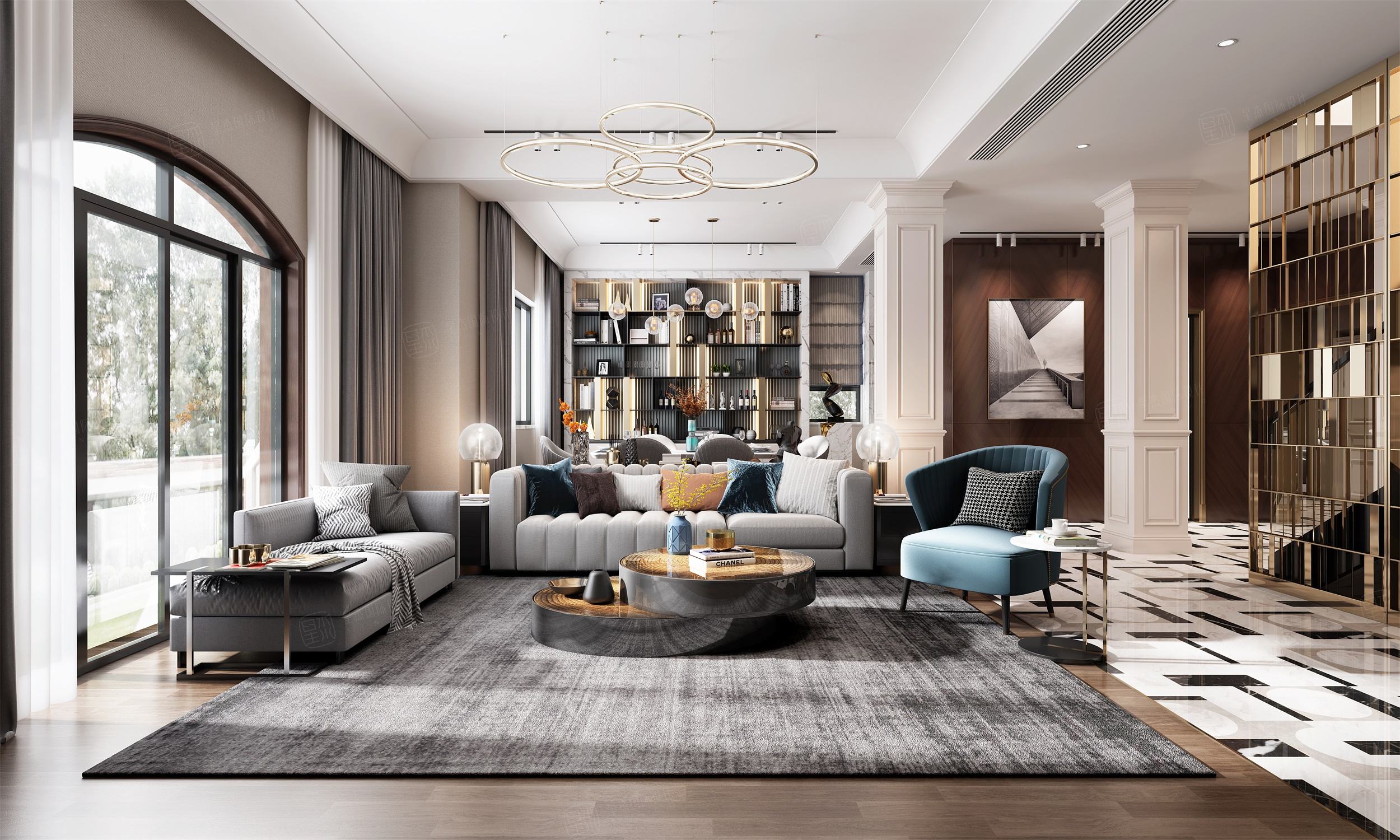 浦开世纪珑墅 现代轻奢装修客厅效果图