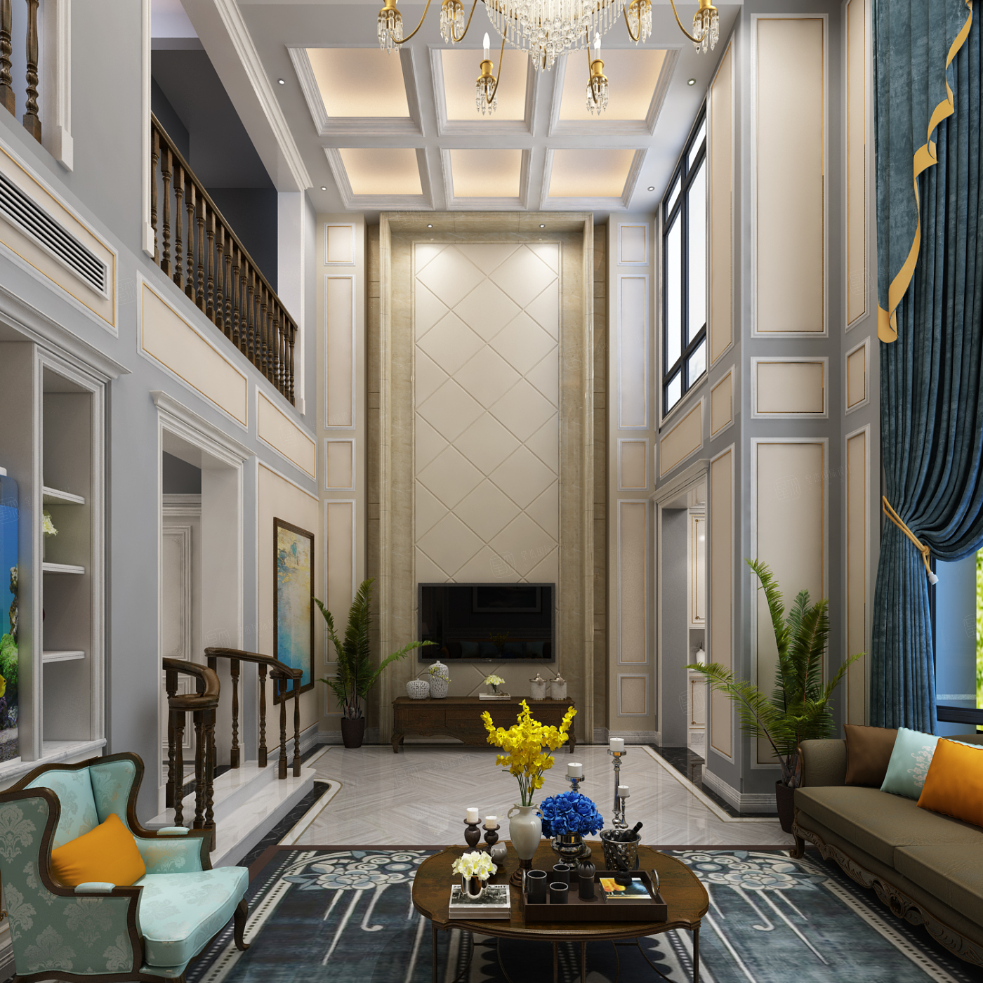 新古典风格-京基领墅户型图(1) 全部(9) 客厅(3) 电视背景墙(3) 中庭