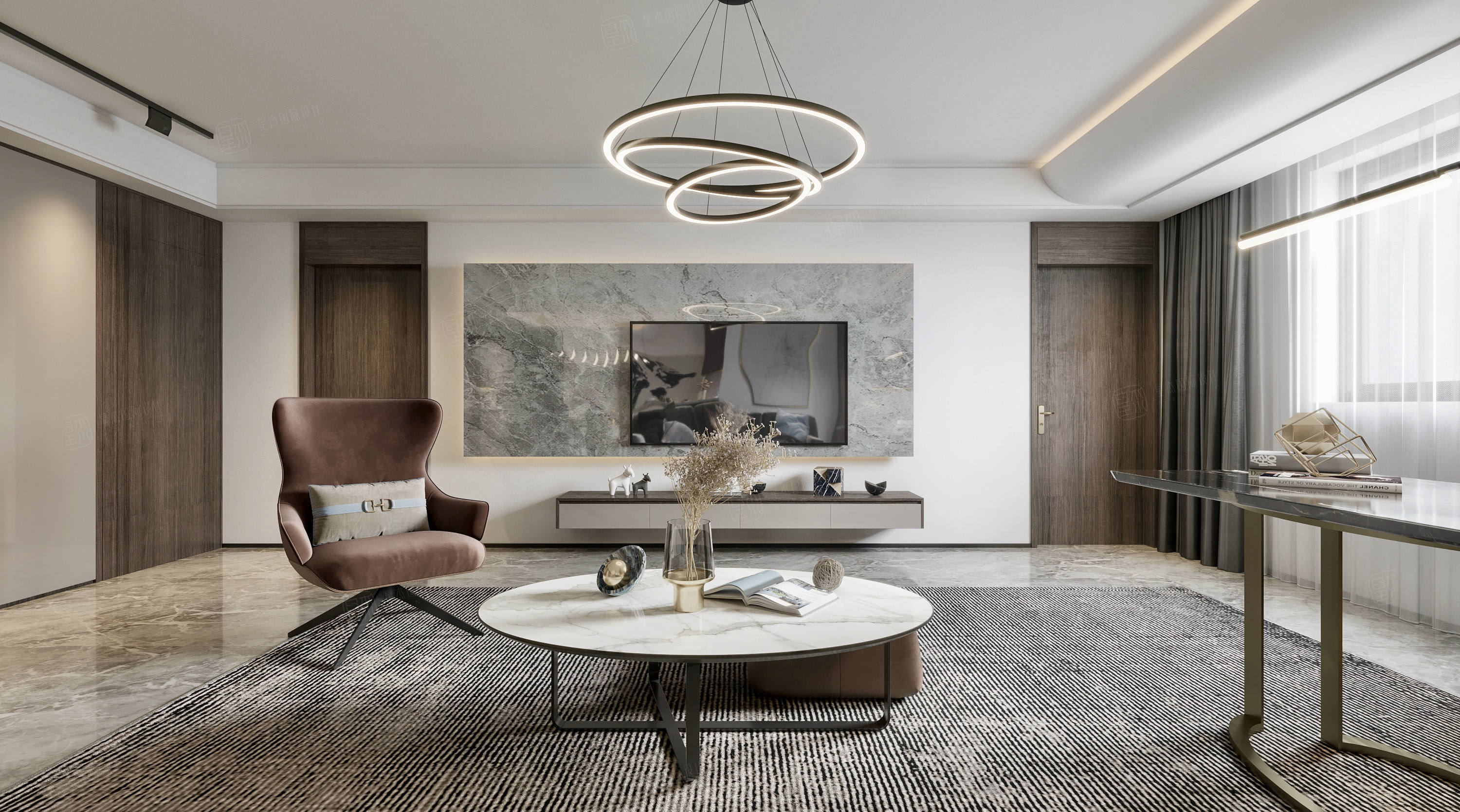 珠江玫瑰园 现代风格现代简约装修效果图_300㎡以下大平层装修价格