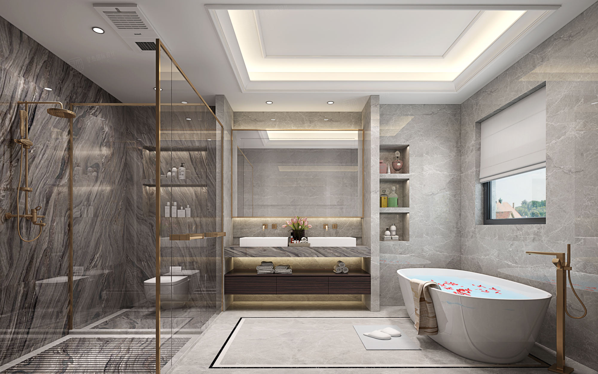 世纪珑墅 美式轻奢装修卫生间效果图