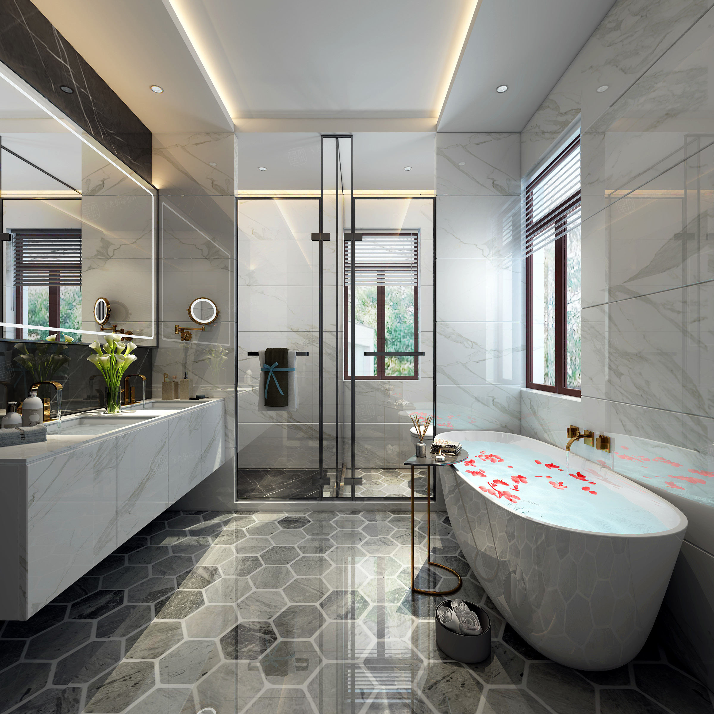 中建大公馆 美式轻奢装修卫生间效果图