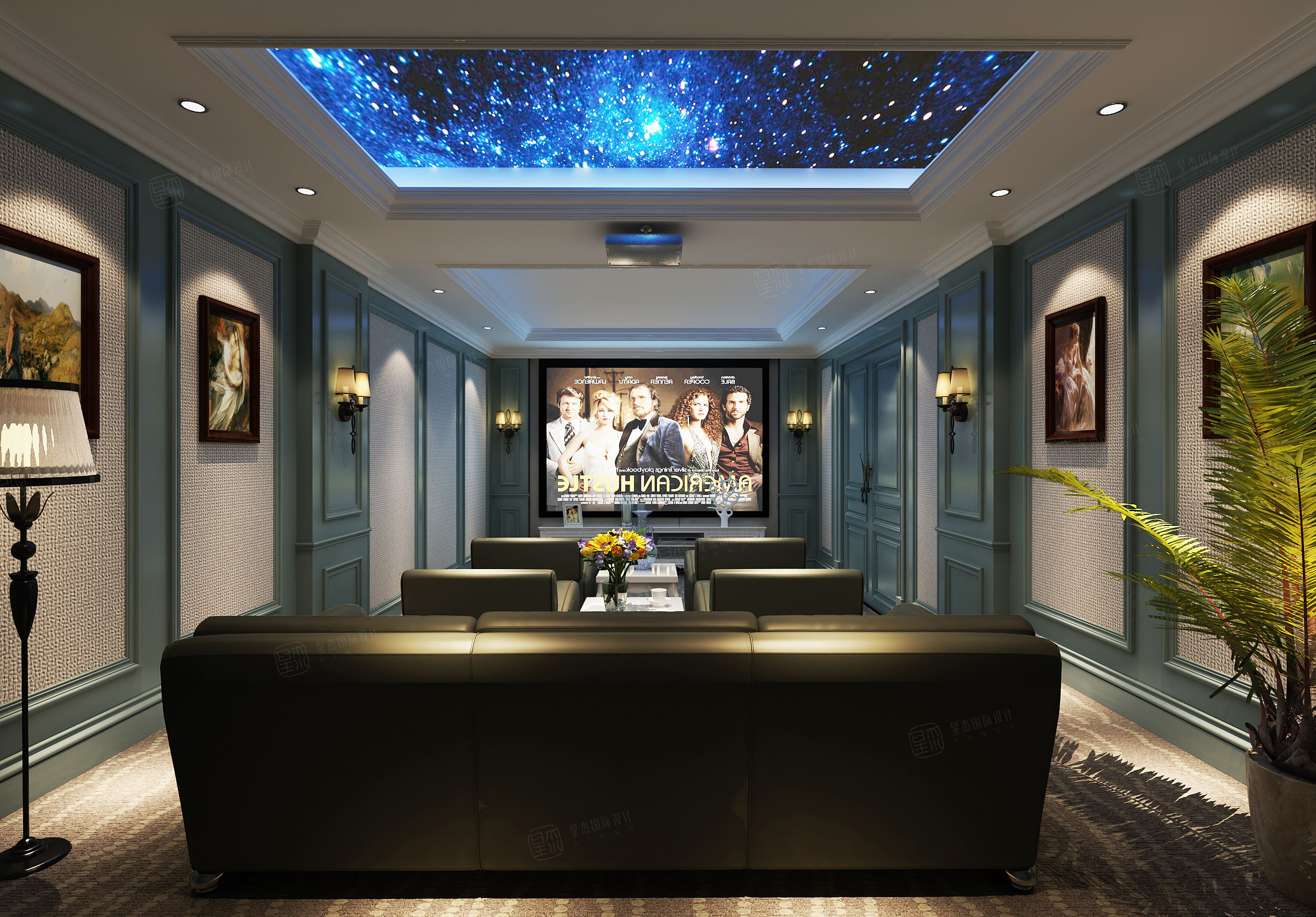 上域逸庭苑 美式装修影音室效果图