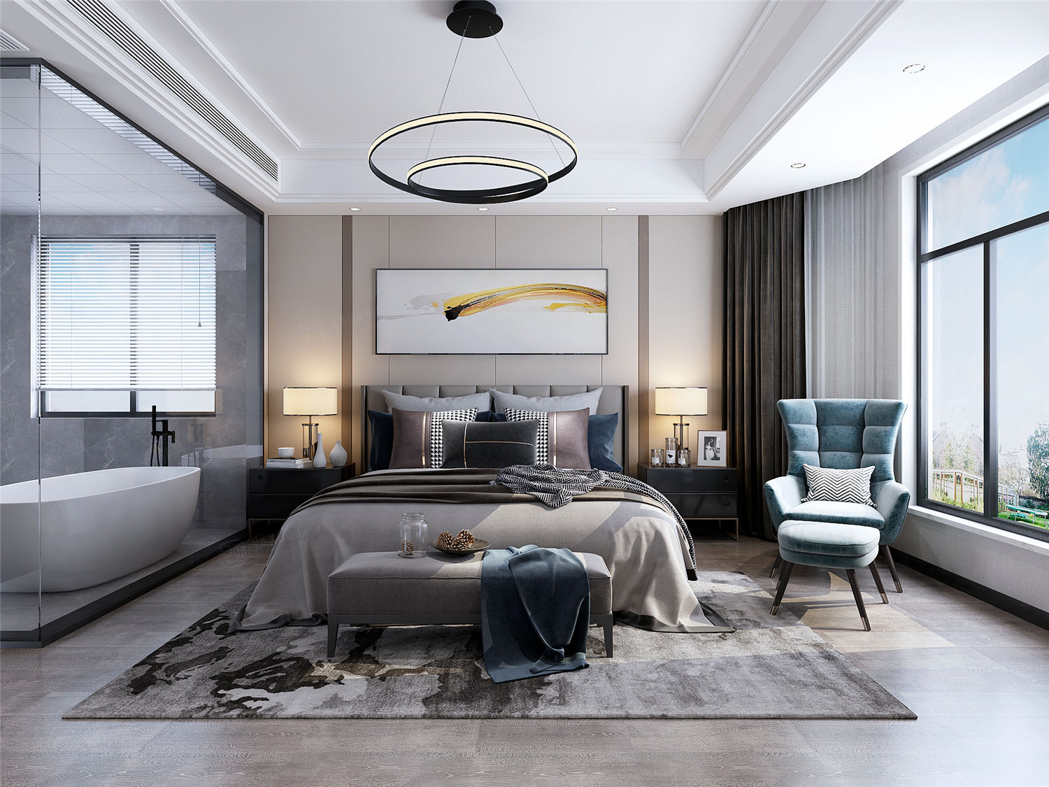 海门龙墅 现代轻奢风装修卧室效果图