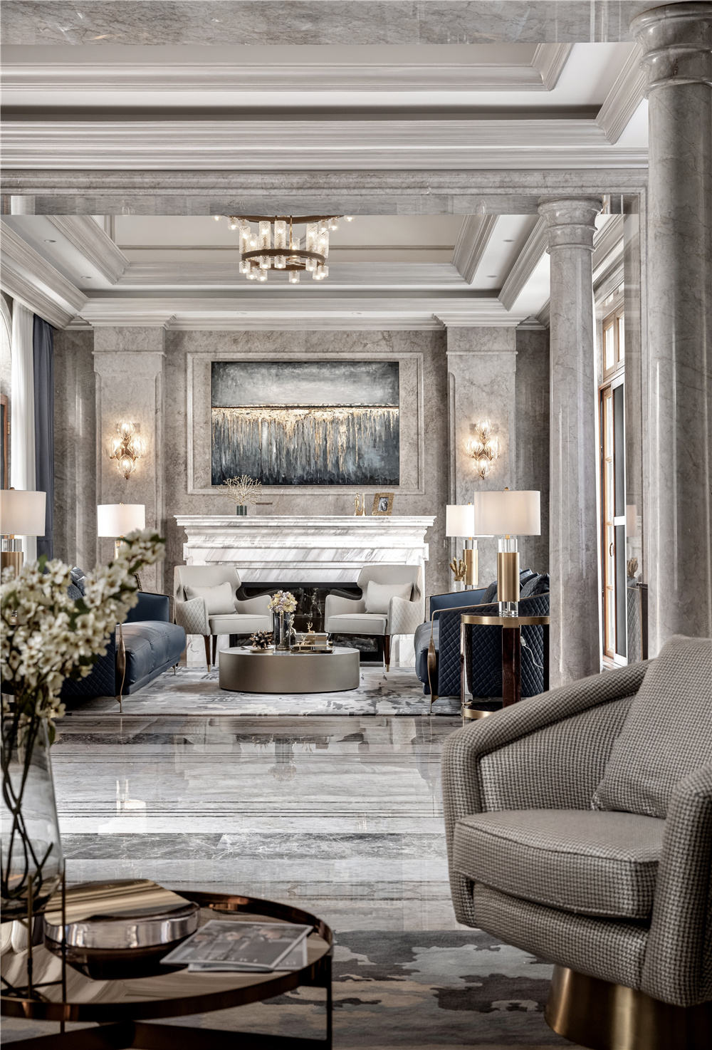 绿城蓝庭 法式轻奢 装修客厅效果图