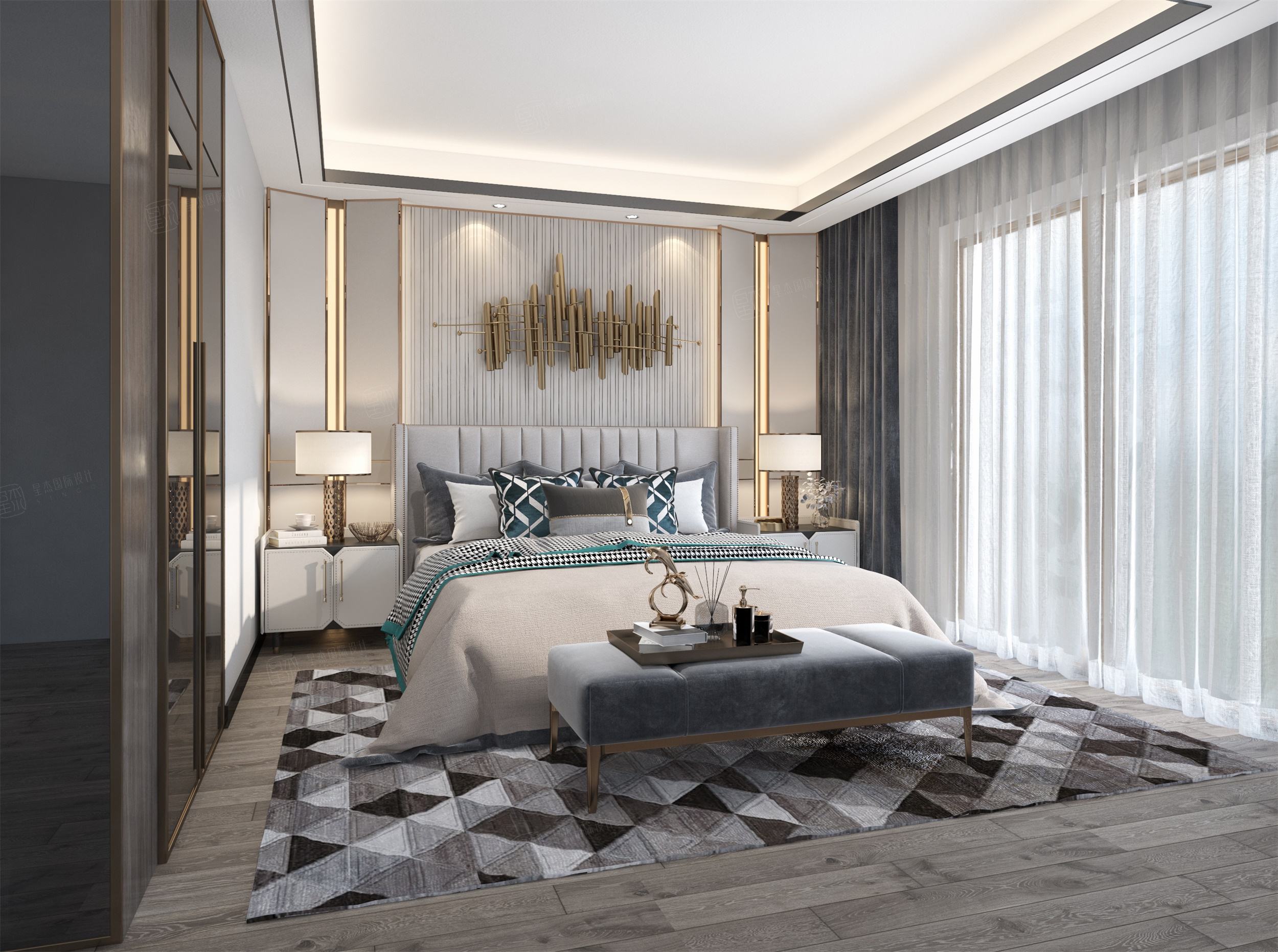 莫奈庄园 新中轻奢装修卧室效果图