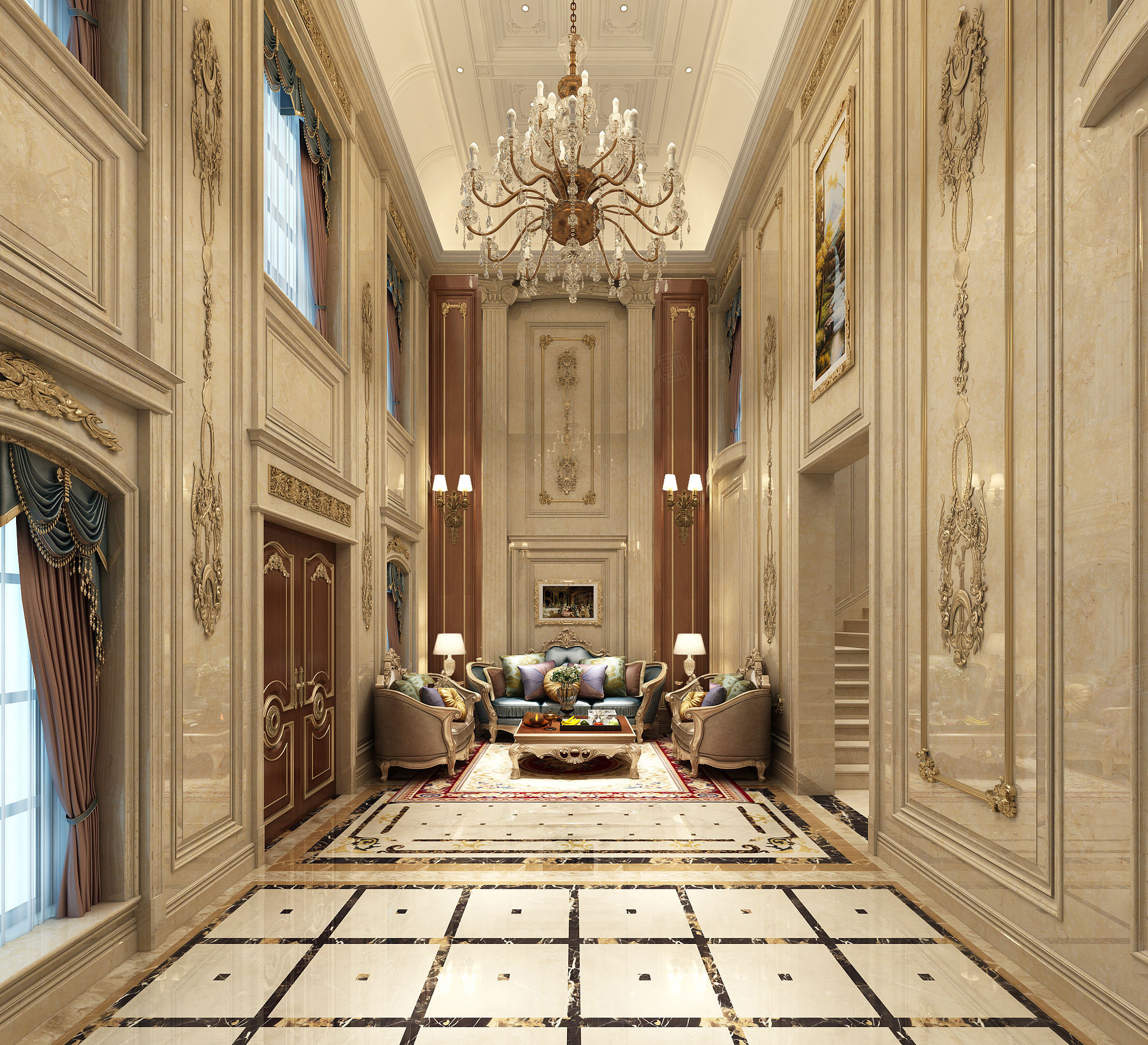 南通自建_奢华高贵装修客厅效果图