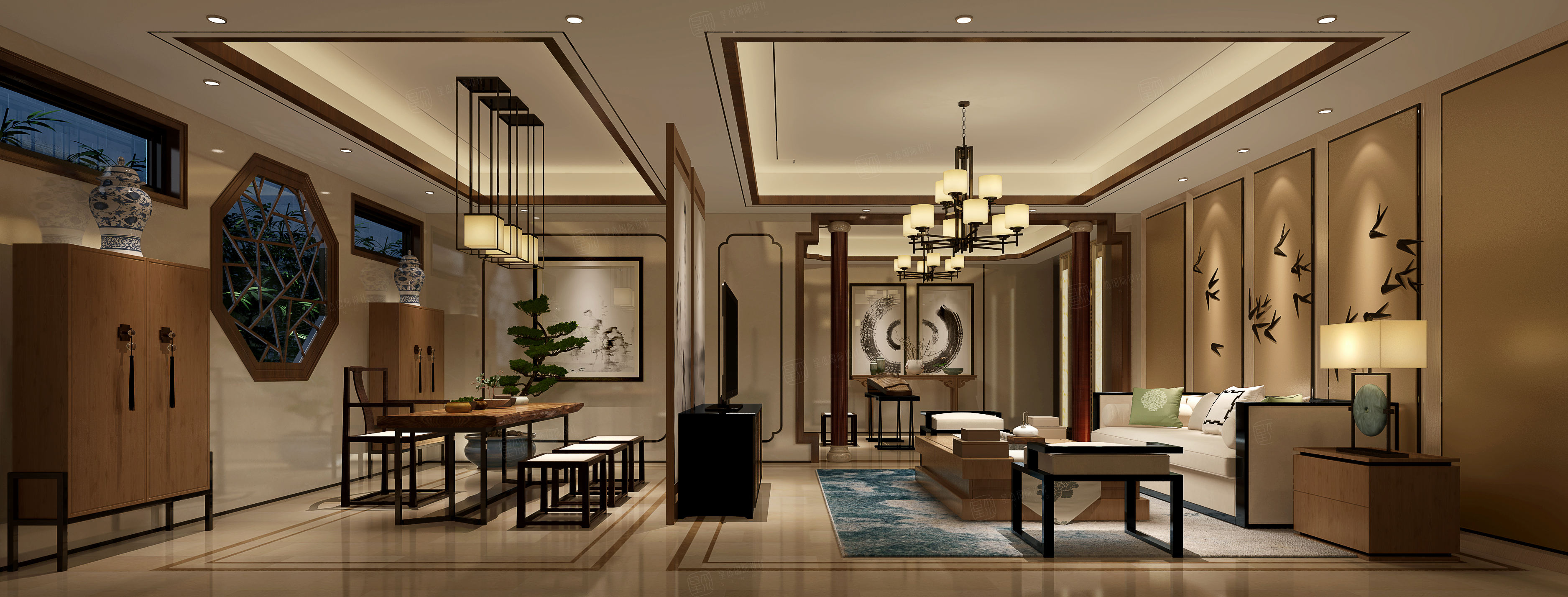 华伟_奥林匹克花园-新中式装修地下室效果图