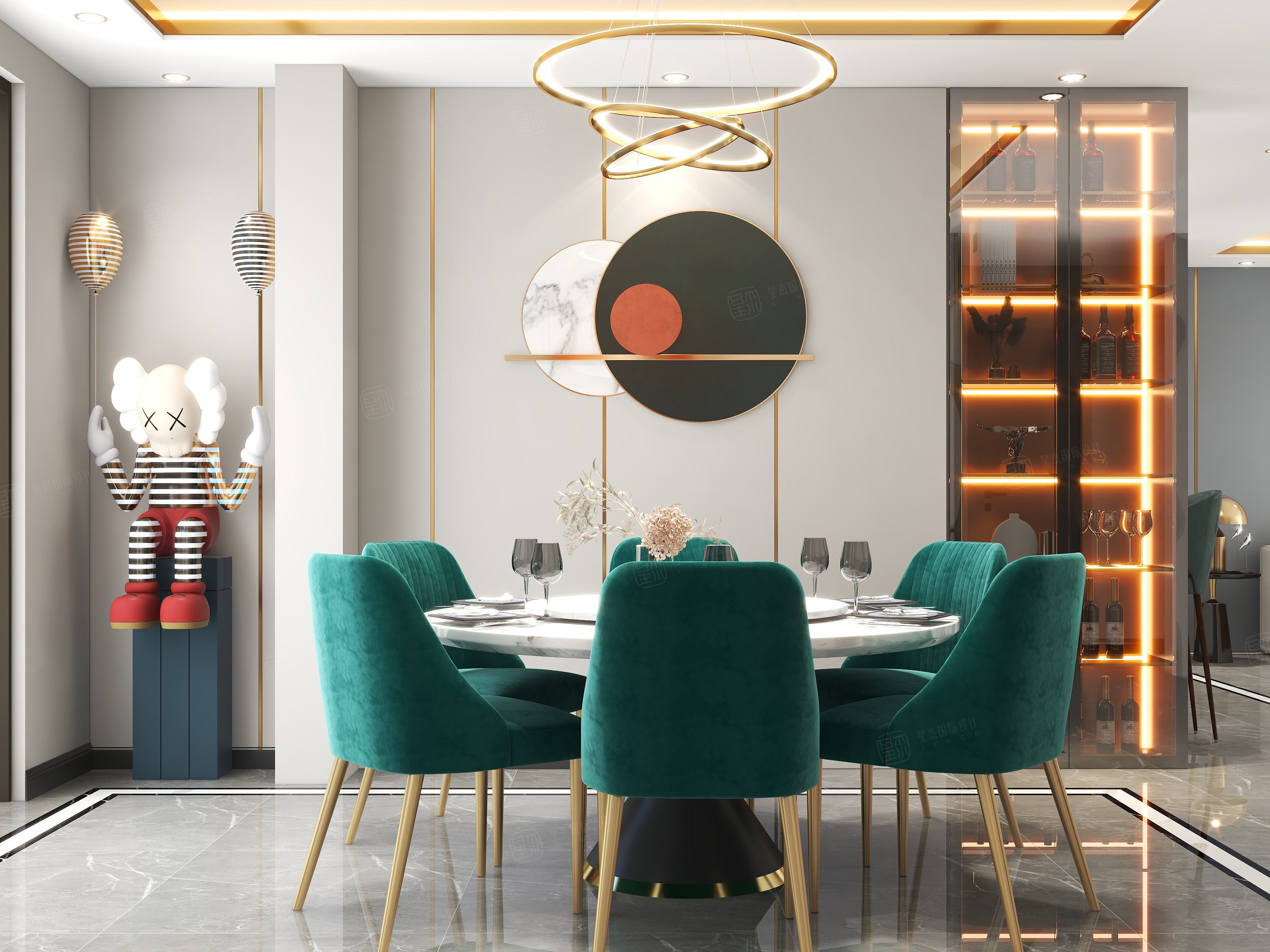 亚美利加--美式轻奢装修餐厅效果图