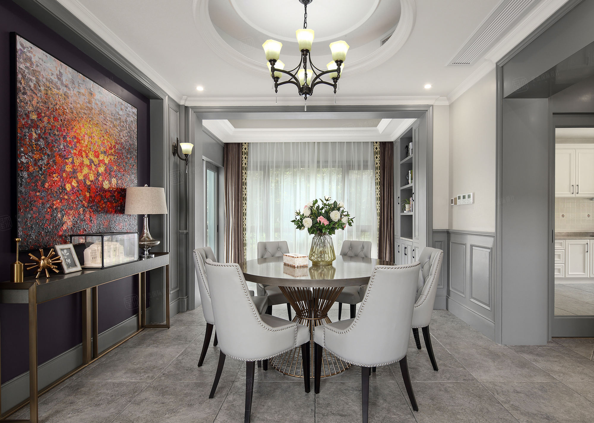 紫怡花园(实景)_轻奢美式装修餐厅效果图