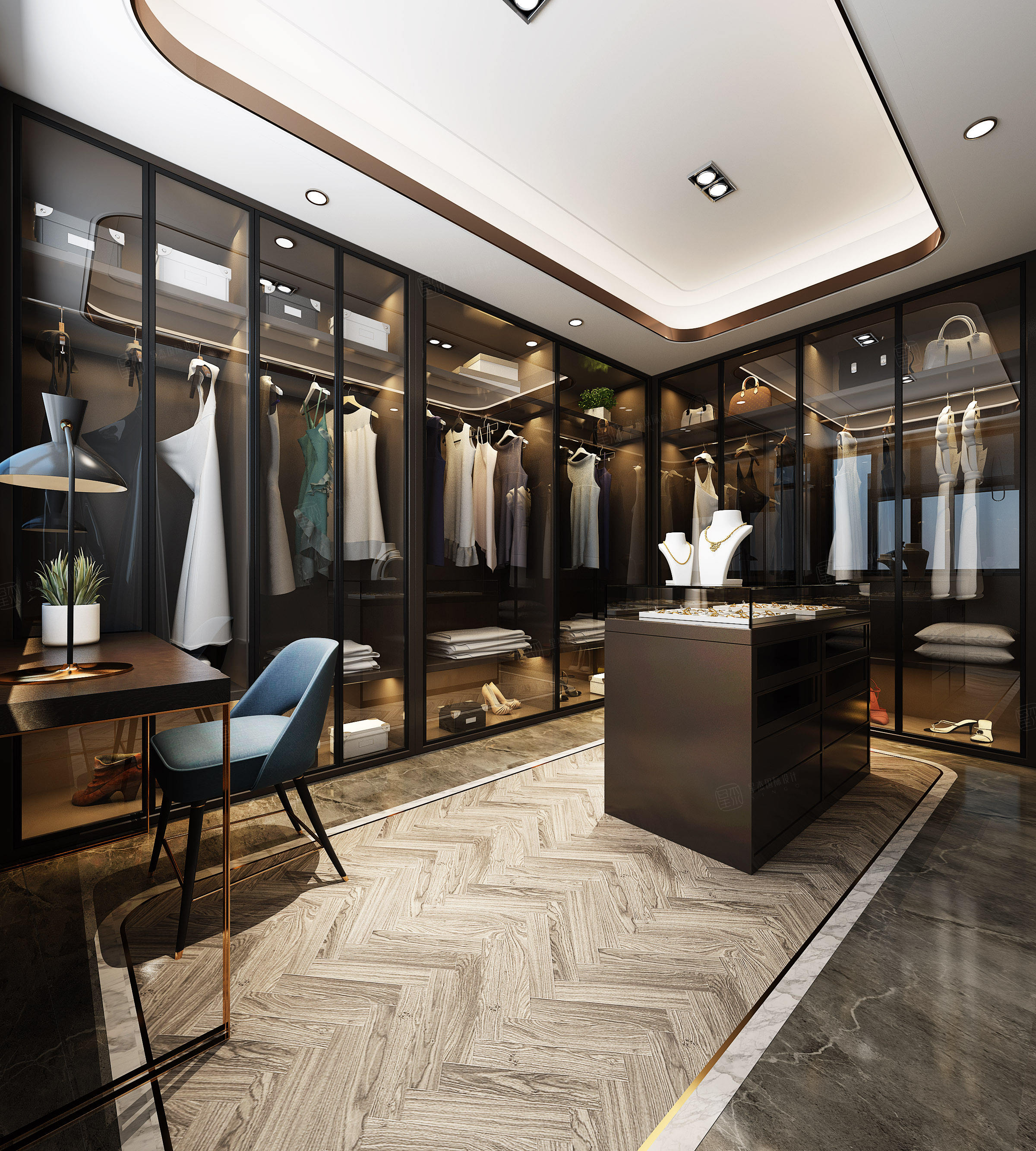 现代简约装修衣帽间效果图