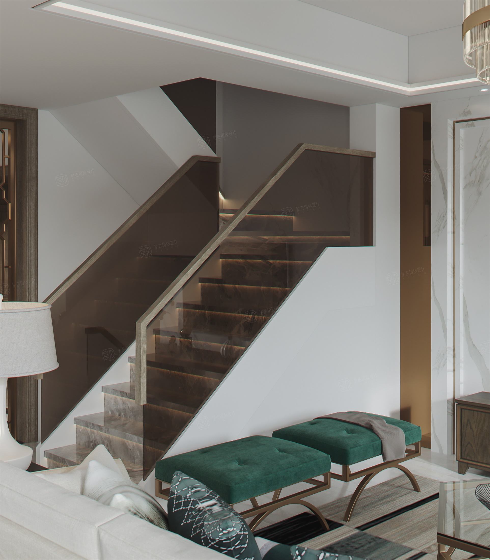 正荣御首府 美式轻奢装修楼梯效果图