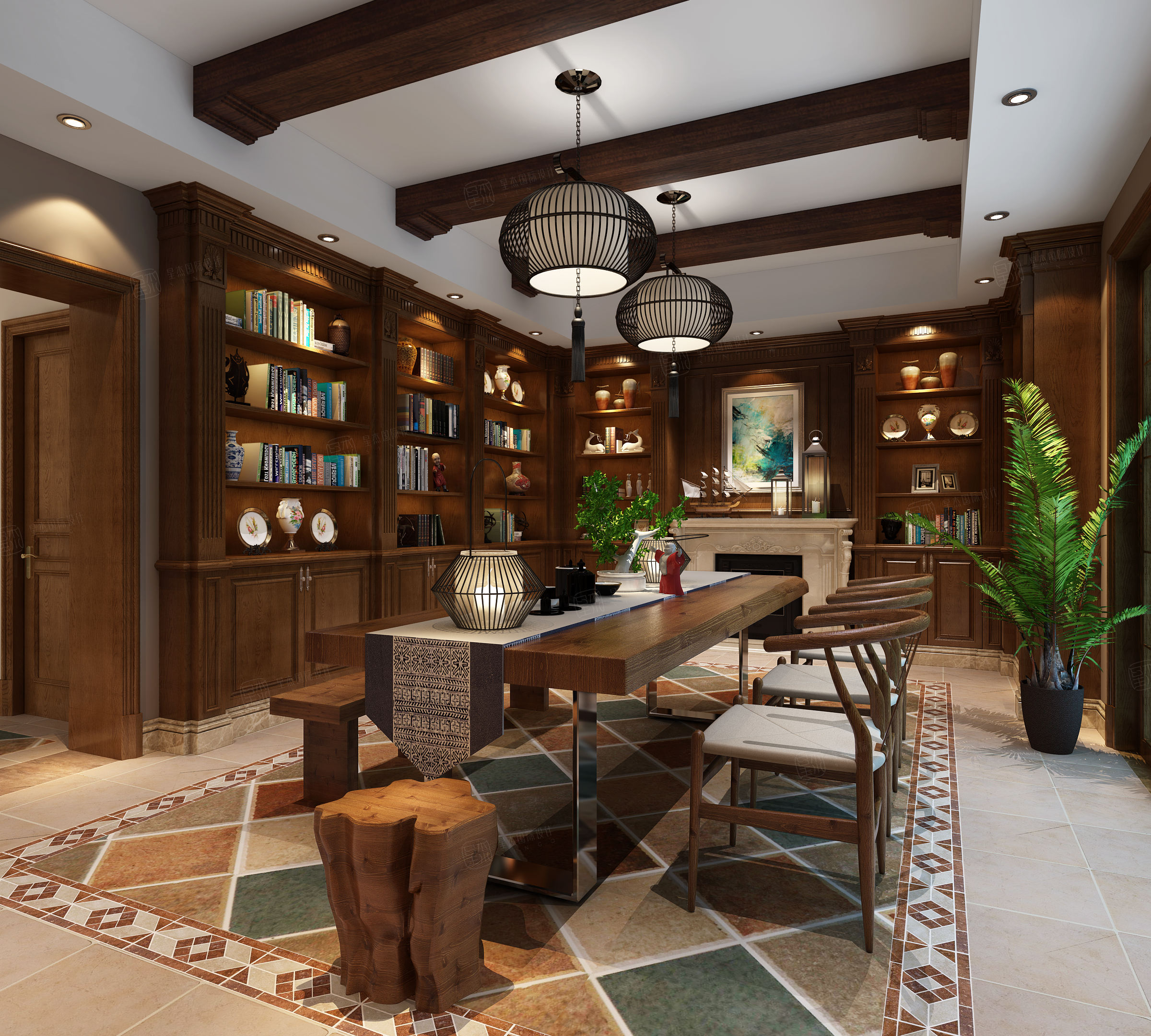 龙湖滟澜山 美式装修地下室效果图