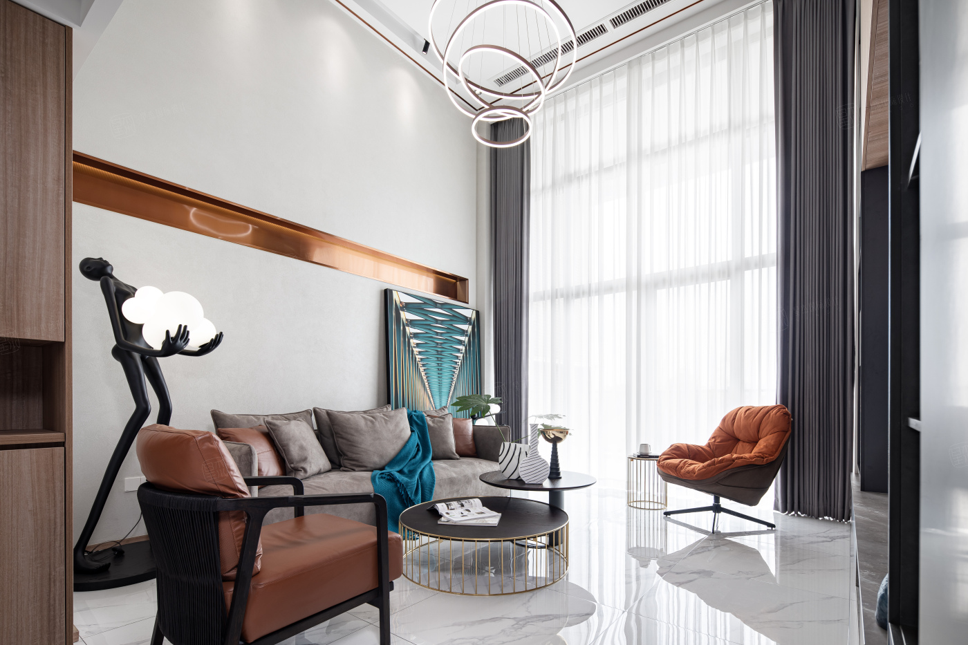 史峰 钱湖比华利复式 现代轻奢装修效果图