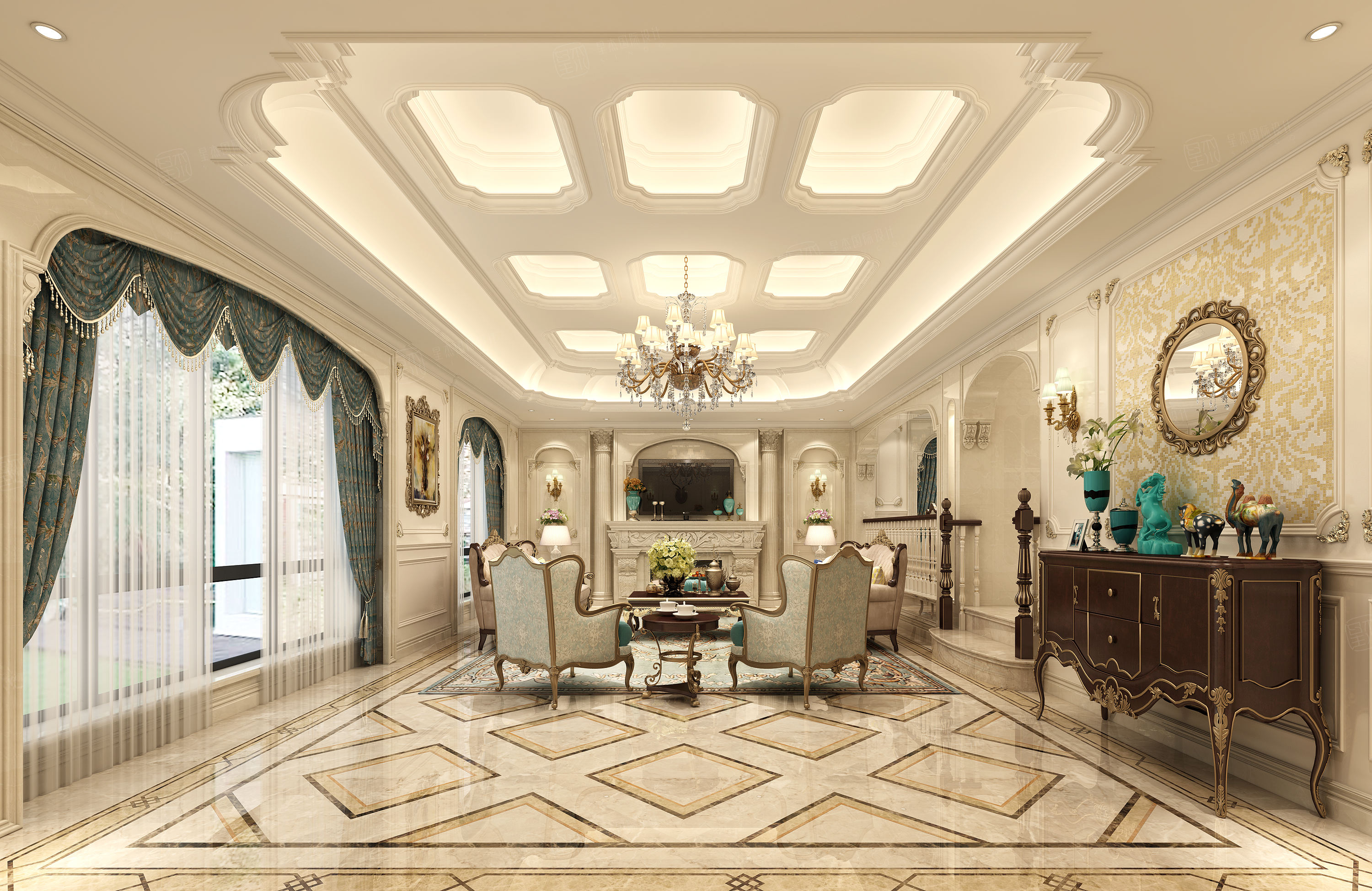 美庐_恢宏の气势装修客厅效果图