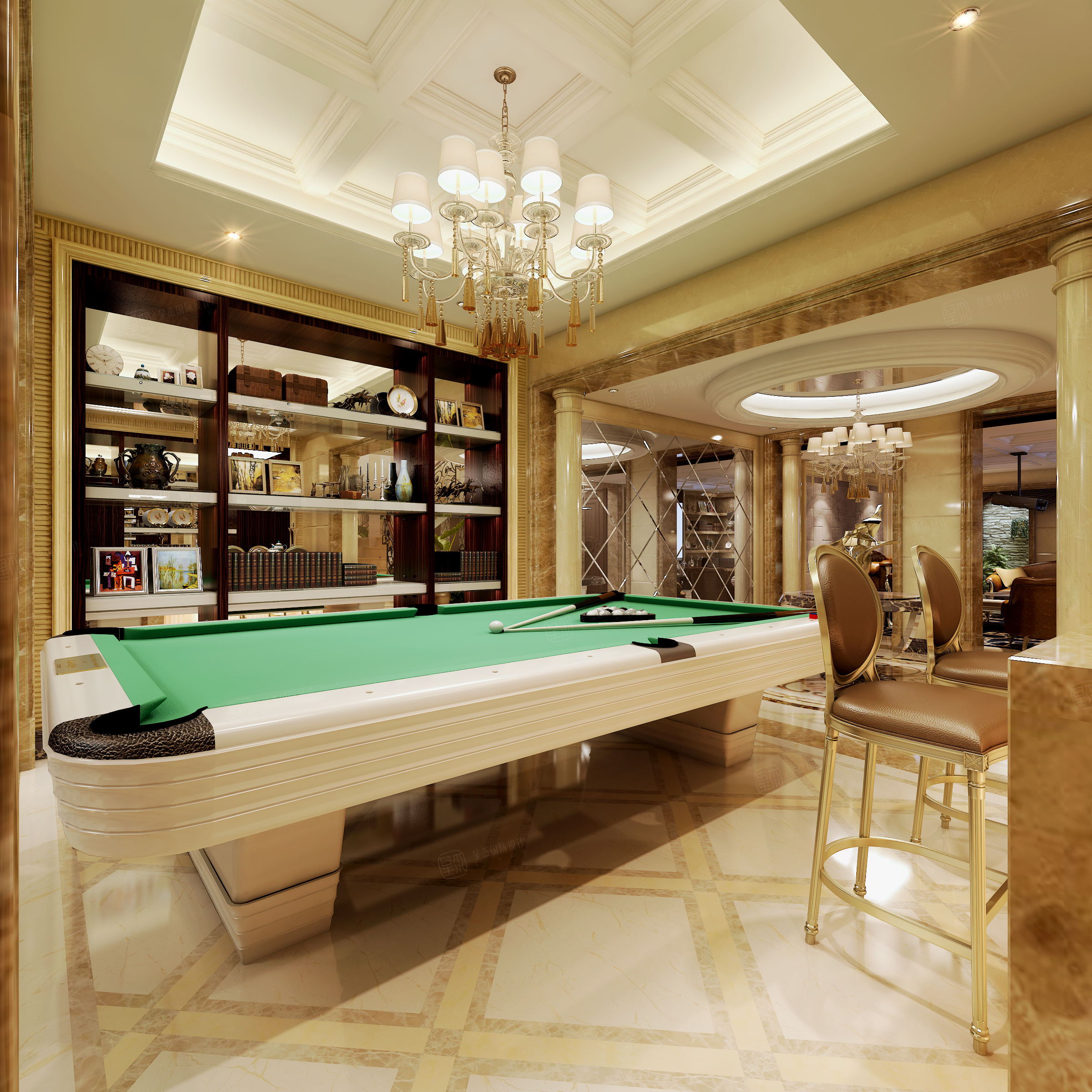金地自在城 新古典装修台球室效果图