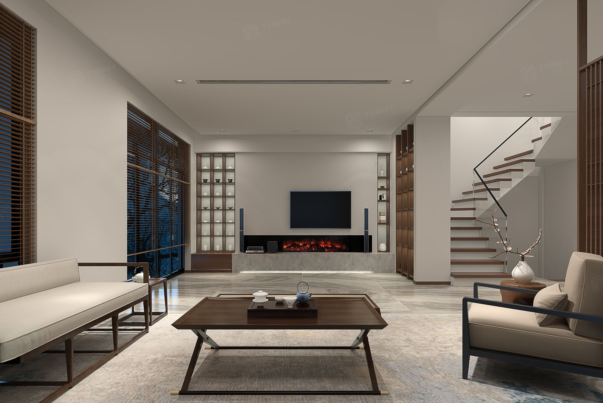 新中式装修会客厅效果图