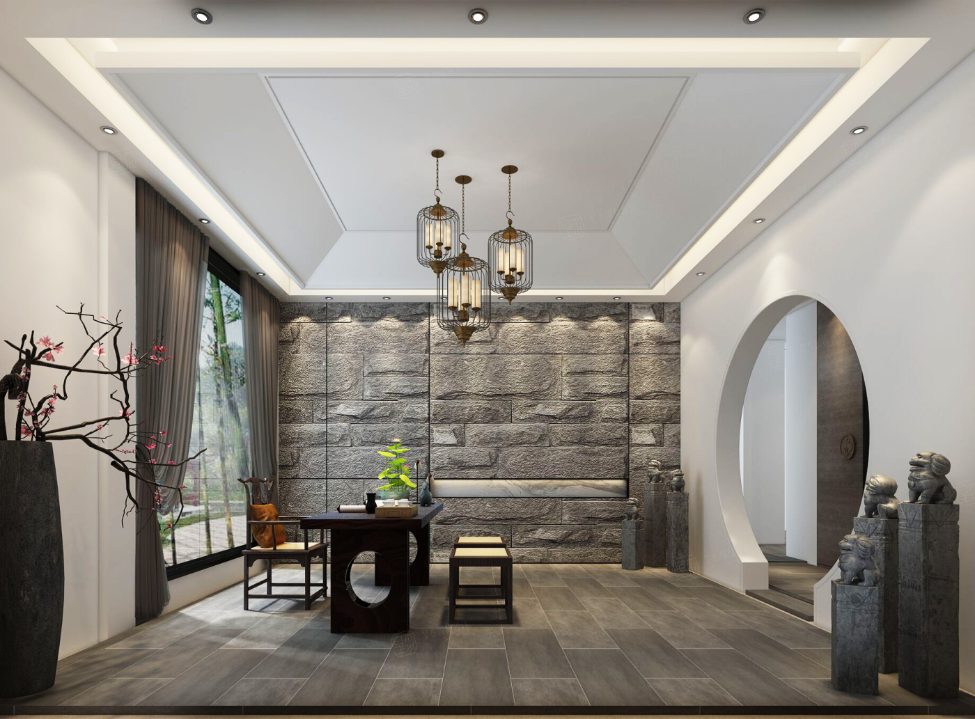 自建别墅 禅意中式装修效果图