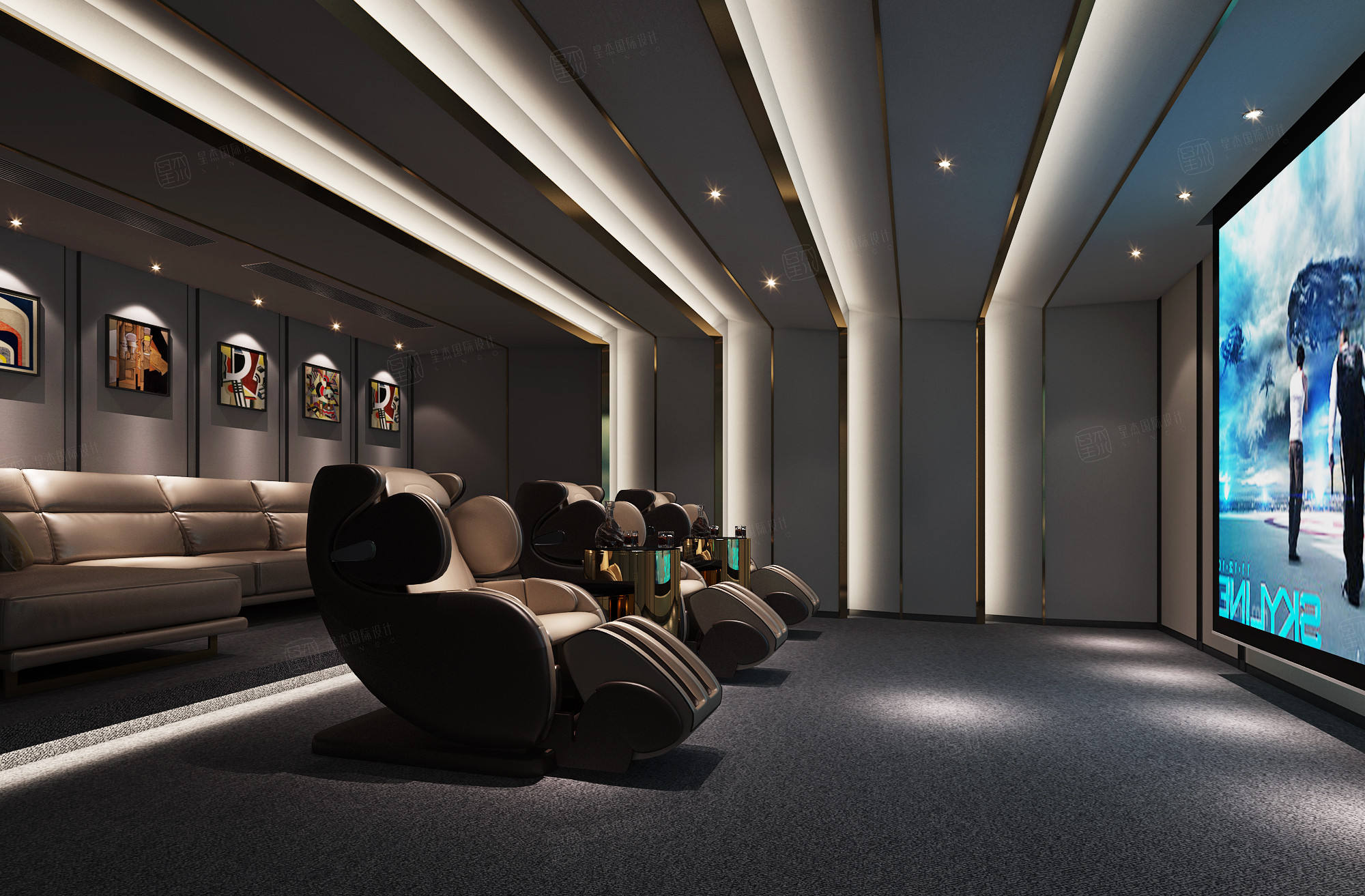 详生府 中式轻奢装修影音室效果图