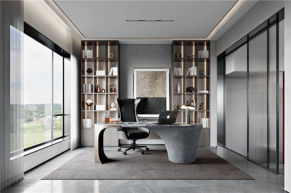 名流御园|550㎡|现代轻奢装修书房效果图