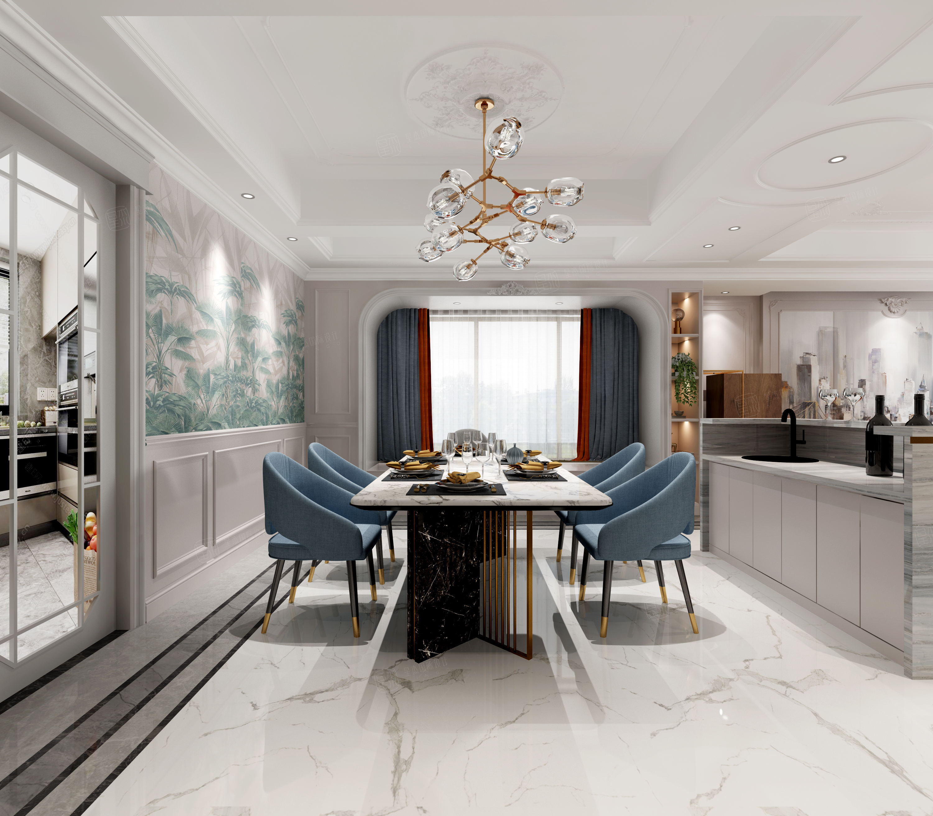 王昕 涌宁府 现代法式装修效果图