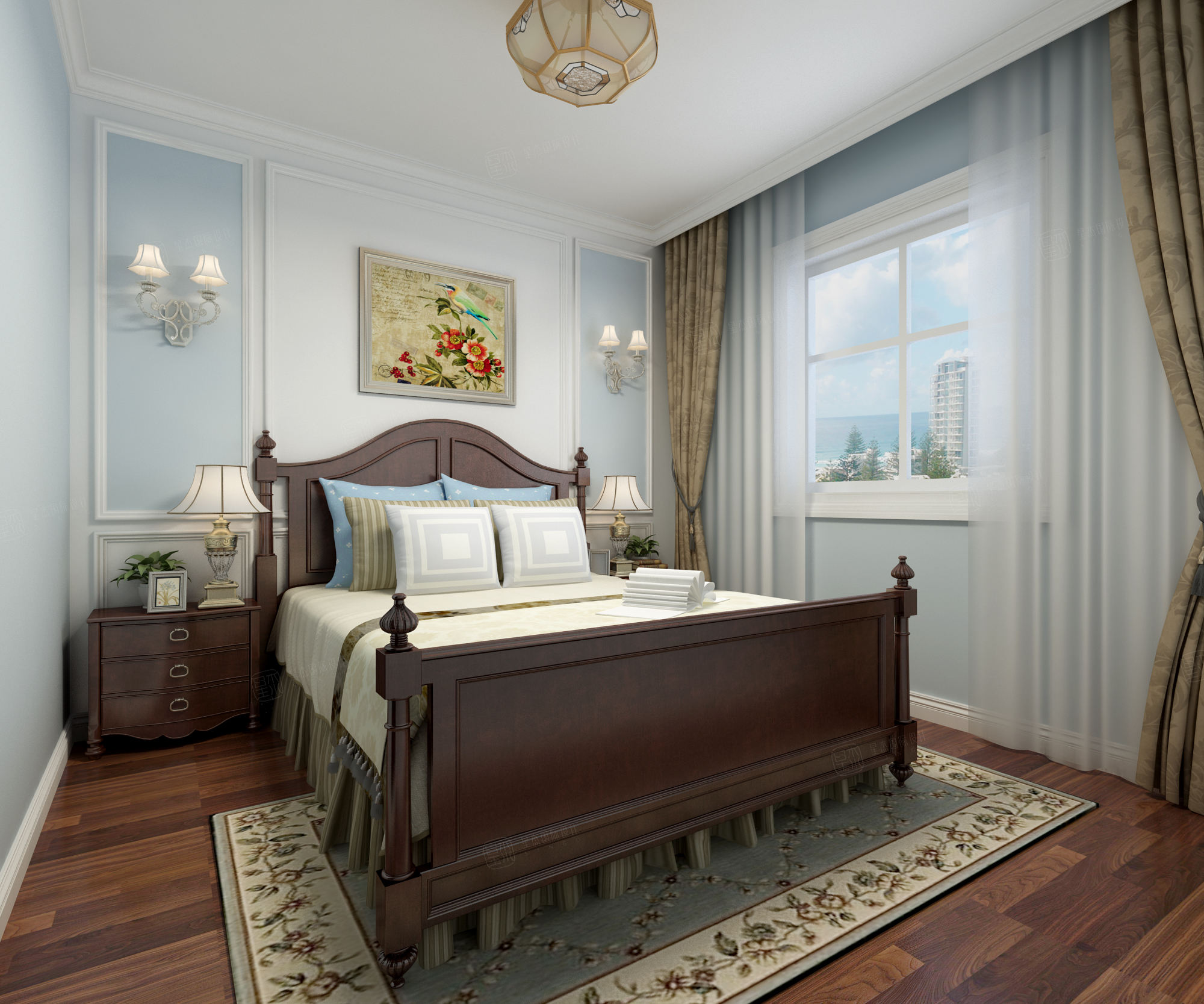 简美风格-中信公园城装修卧室效果图