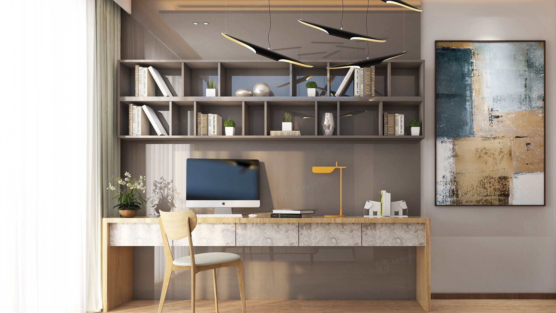 四季御庭 现代简约装修书房效果图